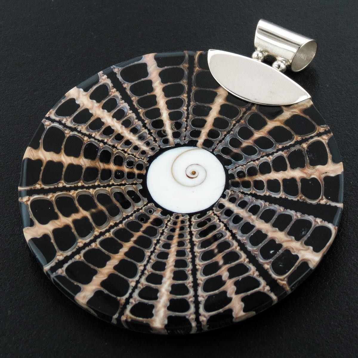 925 Sterling Silver Cone Shell In Black Sterling Pendant, 2 3/8″