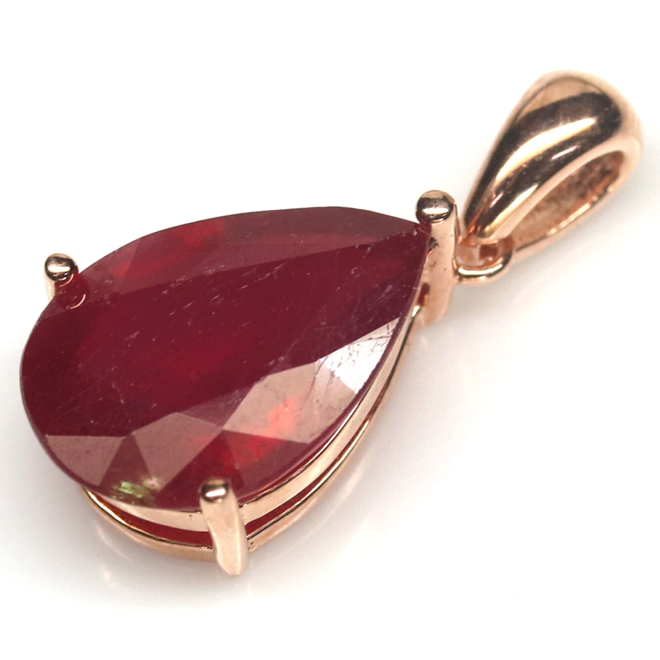 Heated Red Ruby Pendant 925 Sterling Silver Rose Gold Plated Necklace