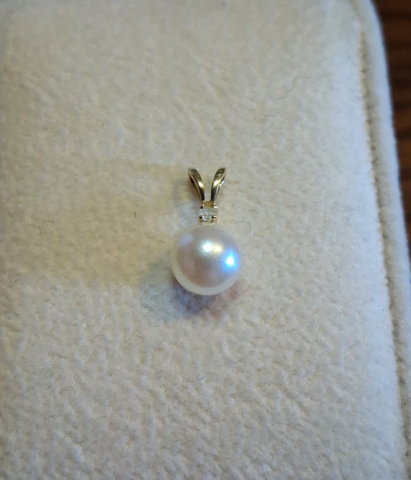 Vintage 7mm Akoya Pearl & Diamond(?) 14K Gold Pendant See Pics/Description