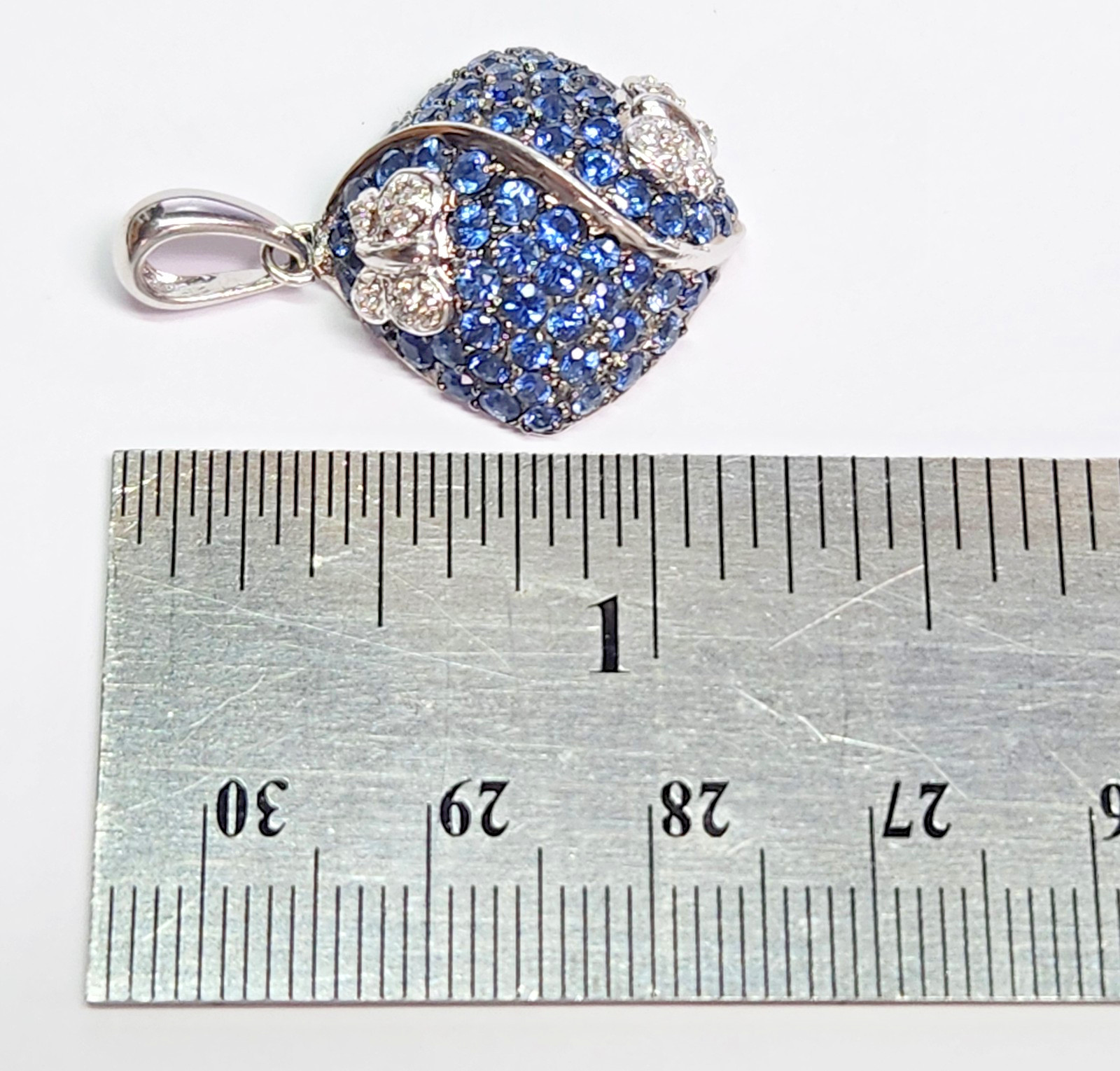 GORGEOUS 14kw Cushion Pave’ Blue Sapphire & Diamond Butterfly Accent Pendant