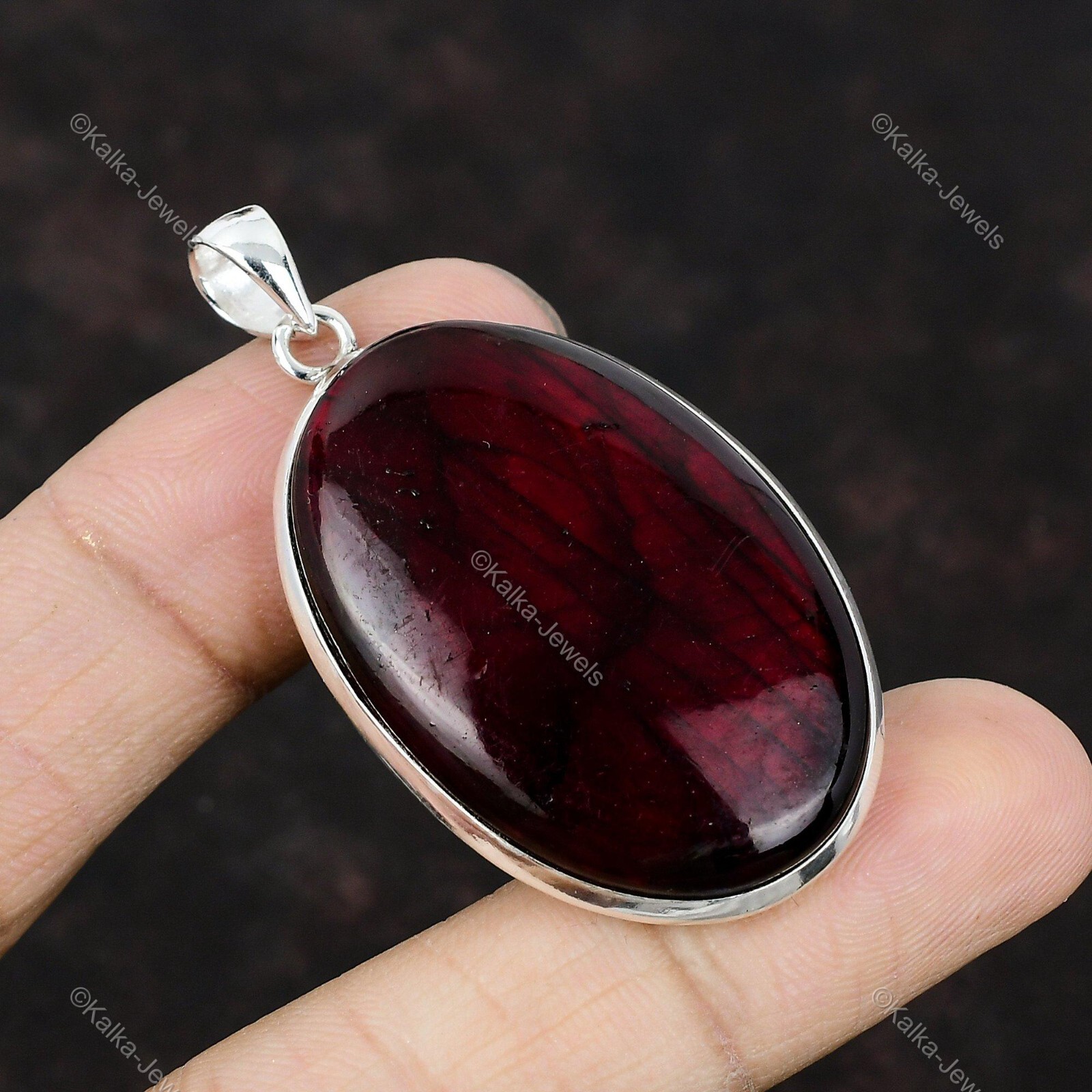 Anniversary Gift For Her Natural Red Fire Labradorite Pendant 925 Silver