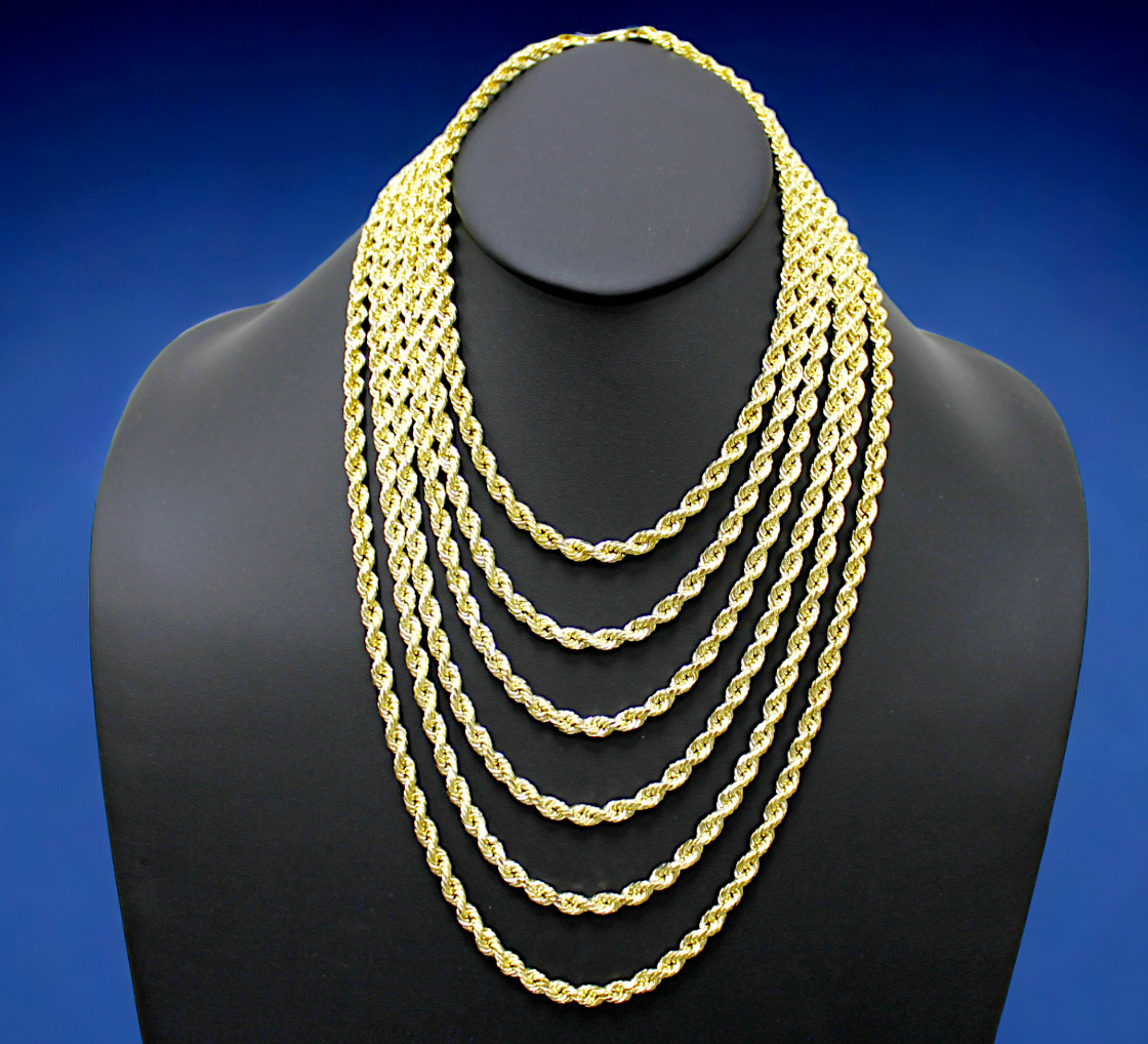 10K Yellow Gold SOLID Rope Chain Necklace Bracelet Diamond Cut 1mm-10mm 7″-30″