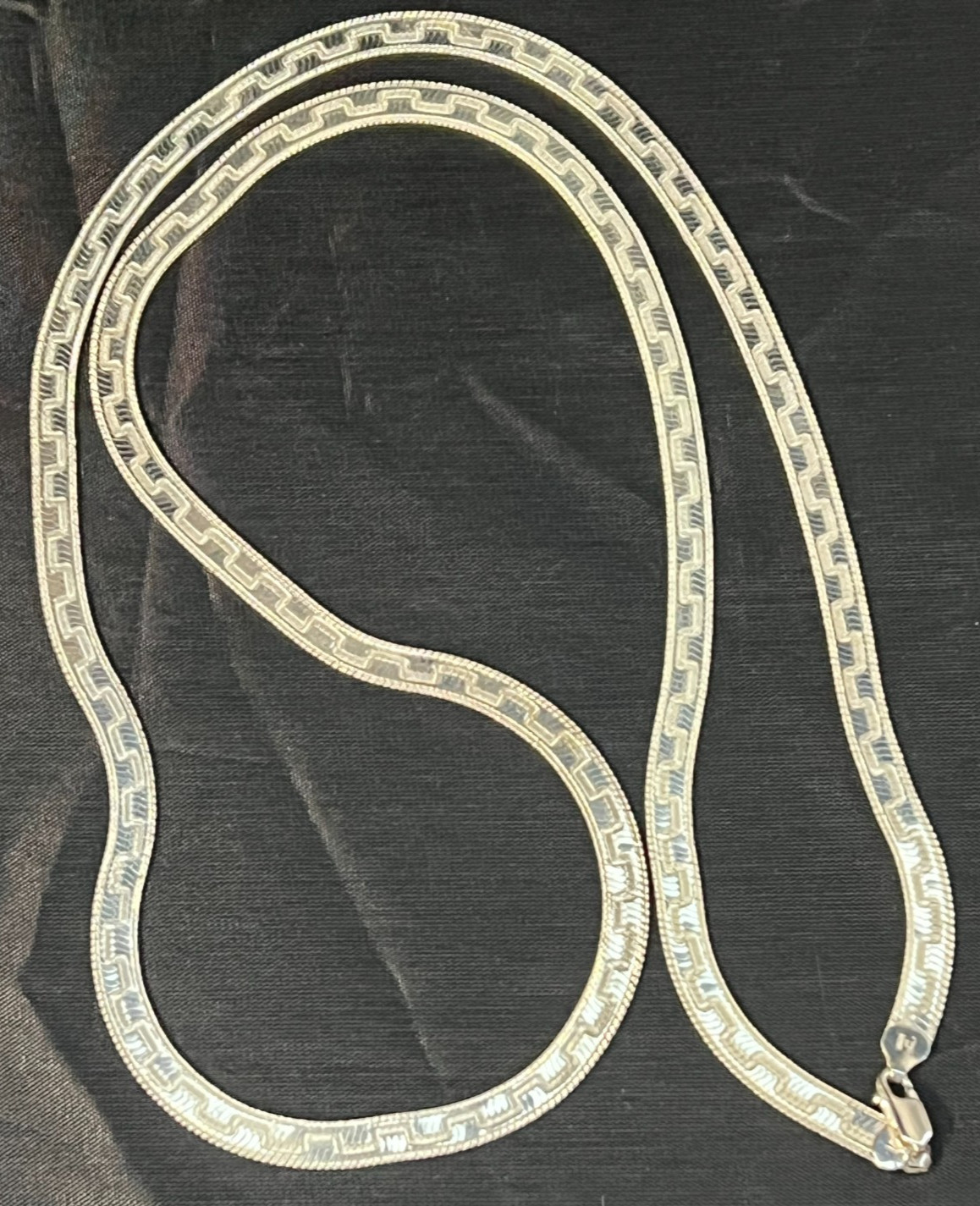 Milor Sterling Silver Herringbone Necklace Greek Key Pattern 36″ Long 43.0 grams