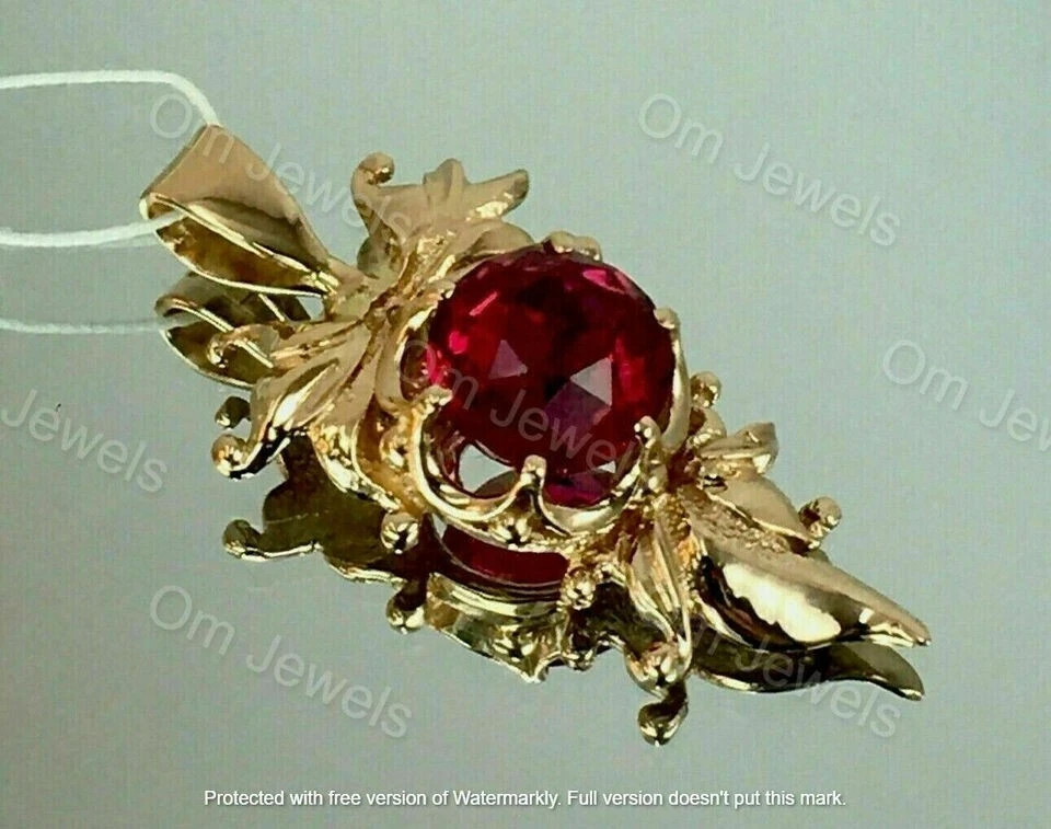 1,20Ct Round Cut Red Ruby Pendant 14K Yellow Gold Finish 18” Free Chain