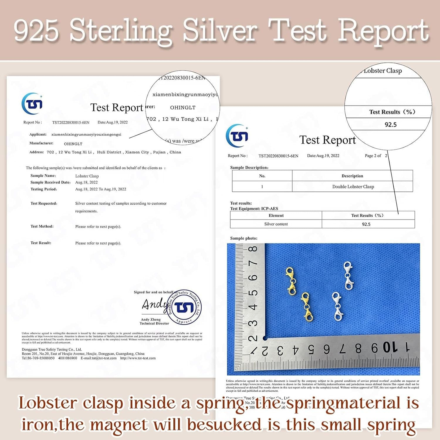 Double Lobster Claw Clasps 925 Sterling Silver Necklace Extender, Double End Des