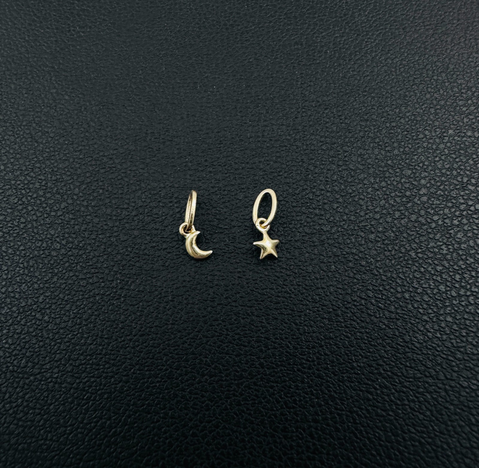 14K Solid Yellow Gold Tiny – Very Small Celestial Star & Moon Charm Pendant LOT