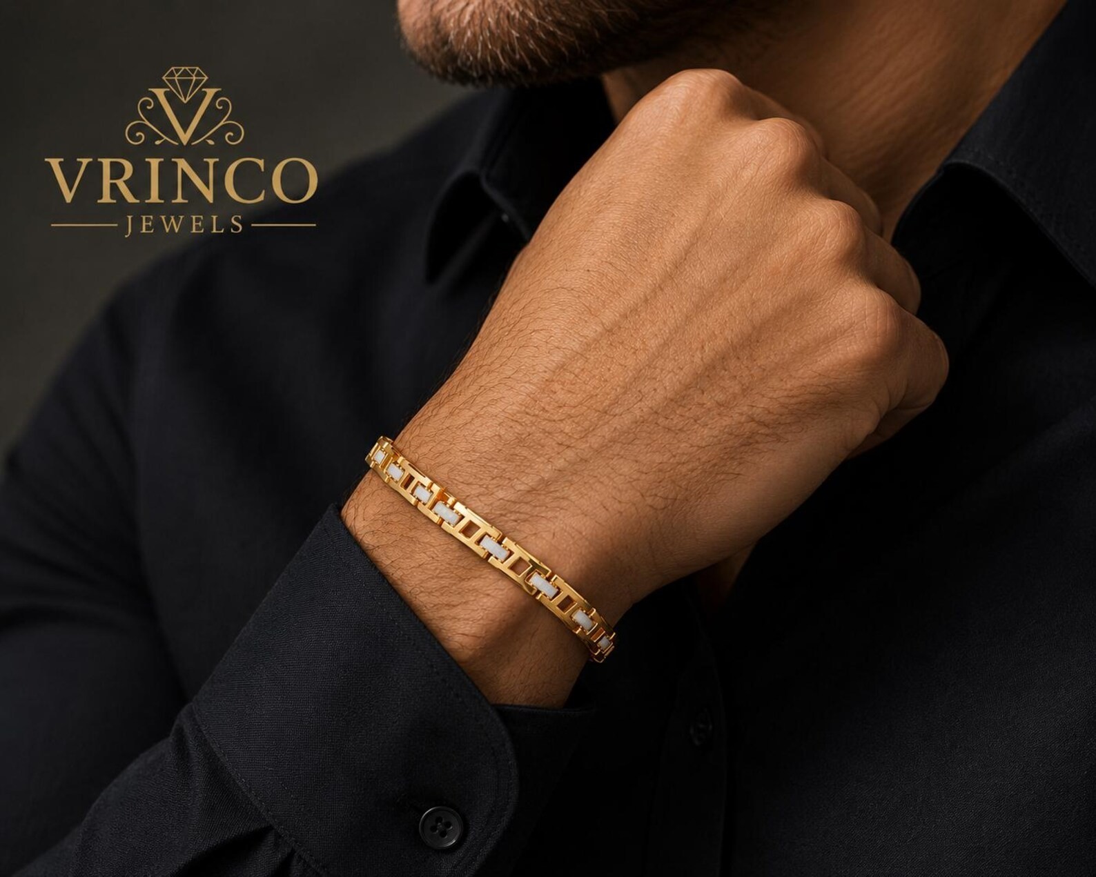 Rugged Mens 18KT Solid Gold Bracelet Luxury Designer Jewelry Gift For Him