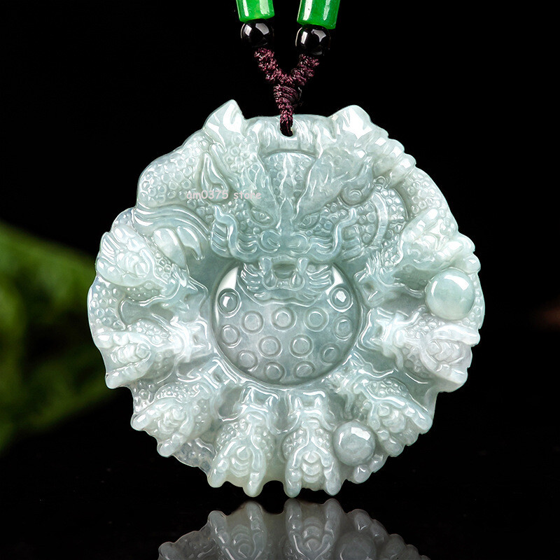 100% Natural Jade A Grade Jadeite Women Men Light Green Zodiac Dragon Pendant