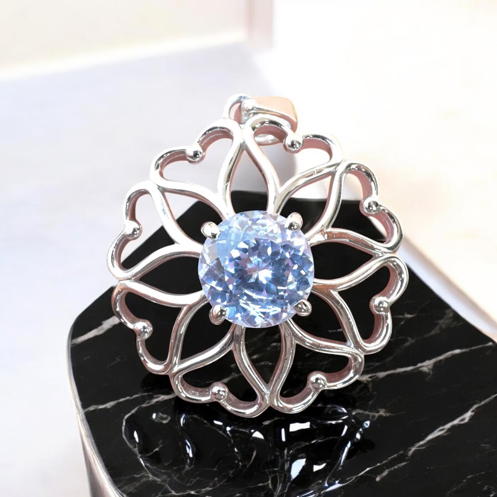 Certified Jeremejevite 31 Ct Flower Shape Pendant Rare Gemstone 925 Silver MG002