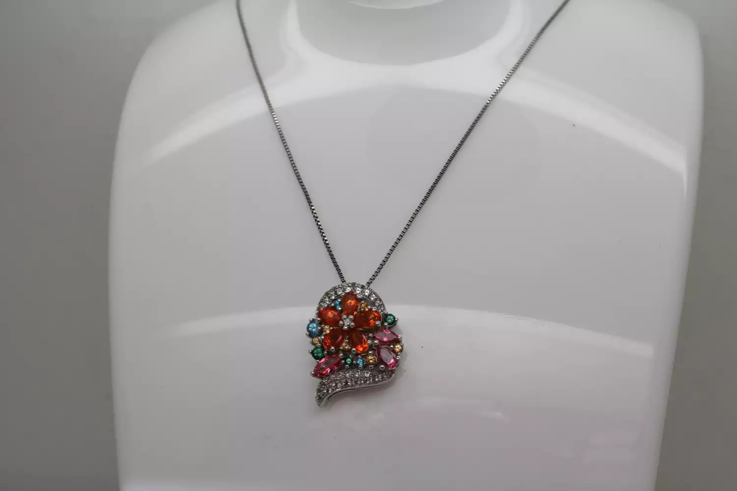 ALWAND VAHAN .925 S.S. MULTI GEMSTONE FLORAL HEART DESIGN 20″ #