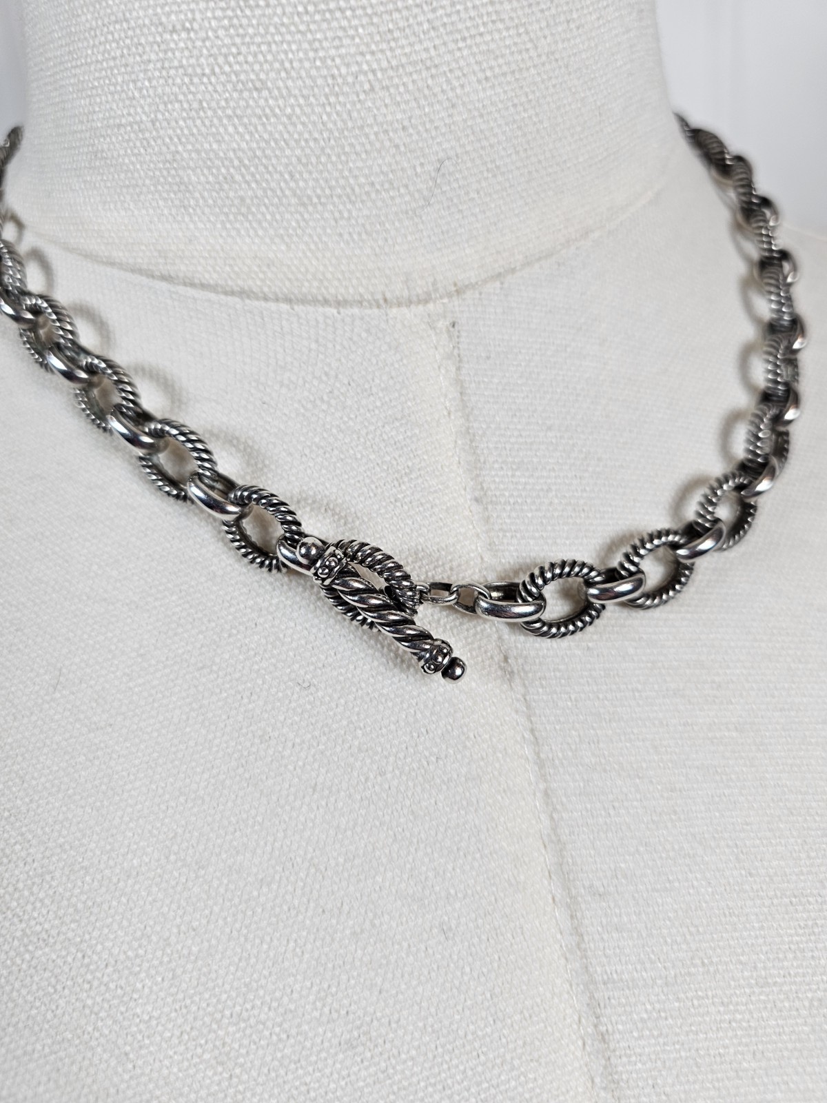 Michelle Albala Sterling Silver Twisted Rolo Cable Chain Toggle Necklace 18in