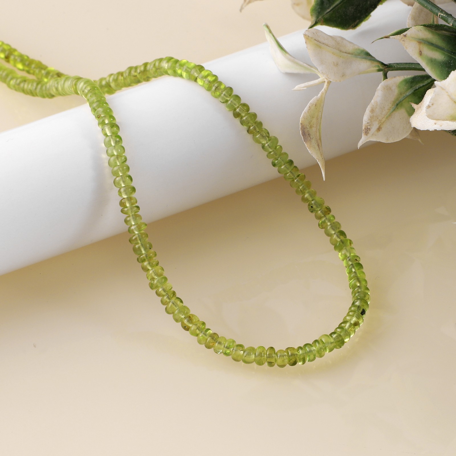 Natural Green Peridot Stone Beaded Handmade Necklace Smooth Roundel 925 Silver