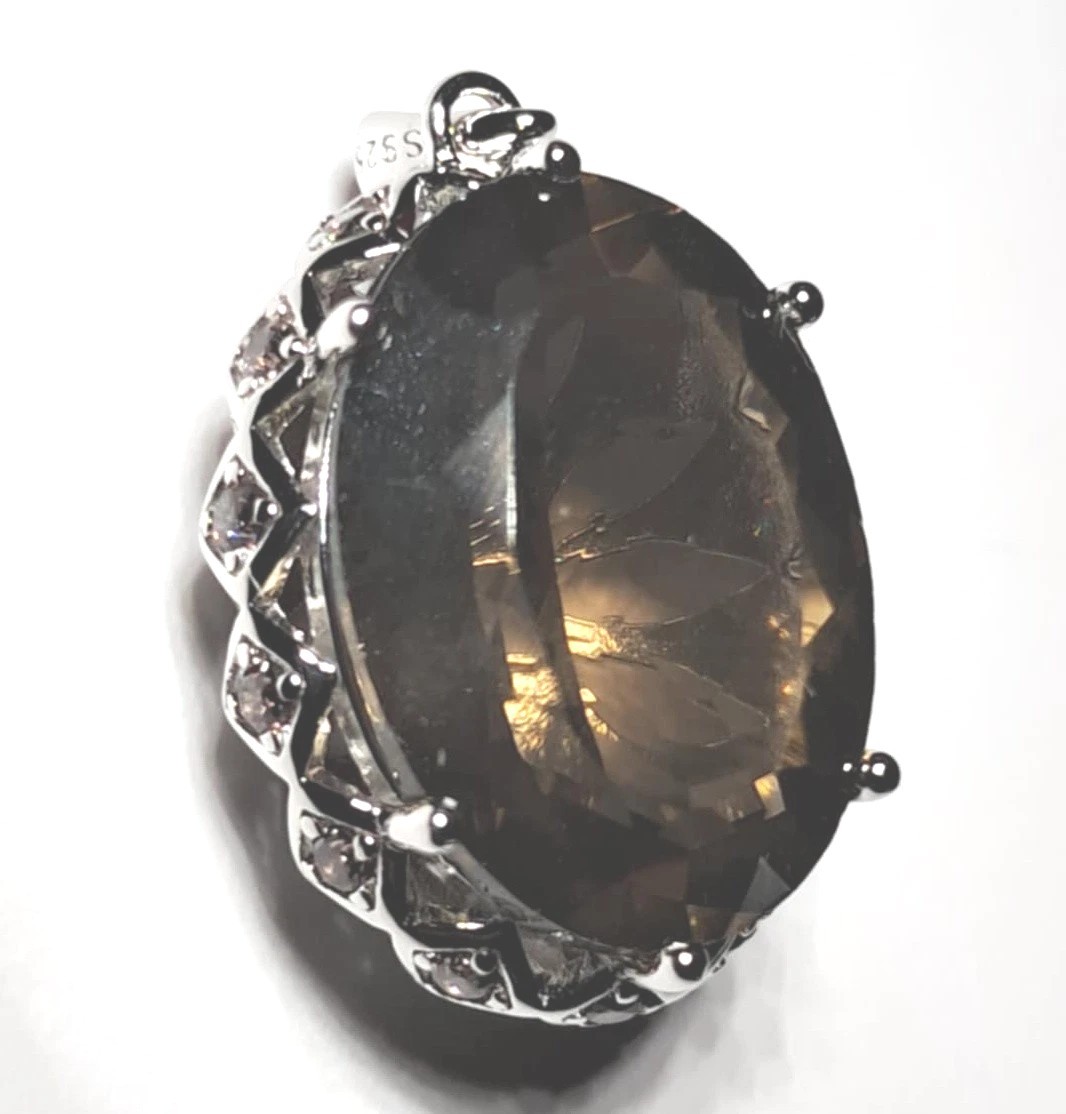Jewelry Palace Huge 8ct Smoky Quartz Sterling Silver Pendant Necklace PEN169