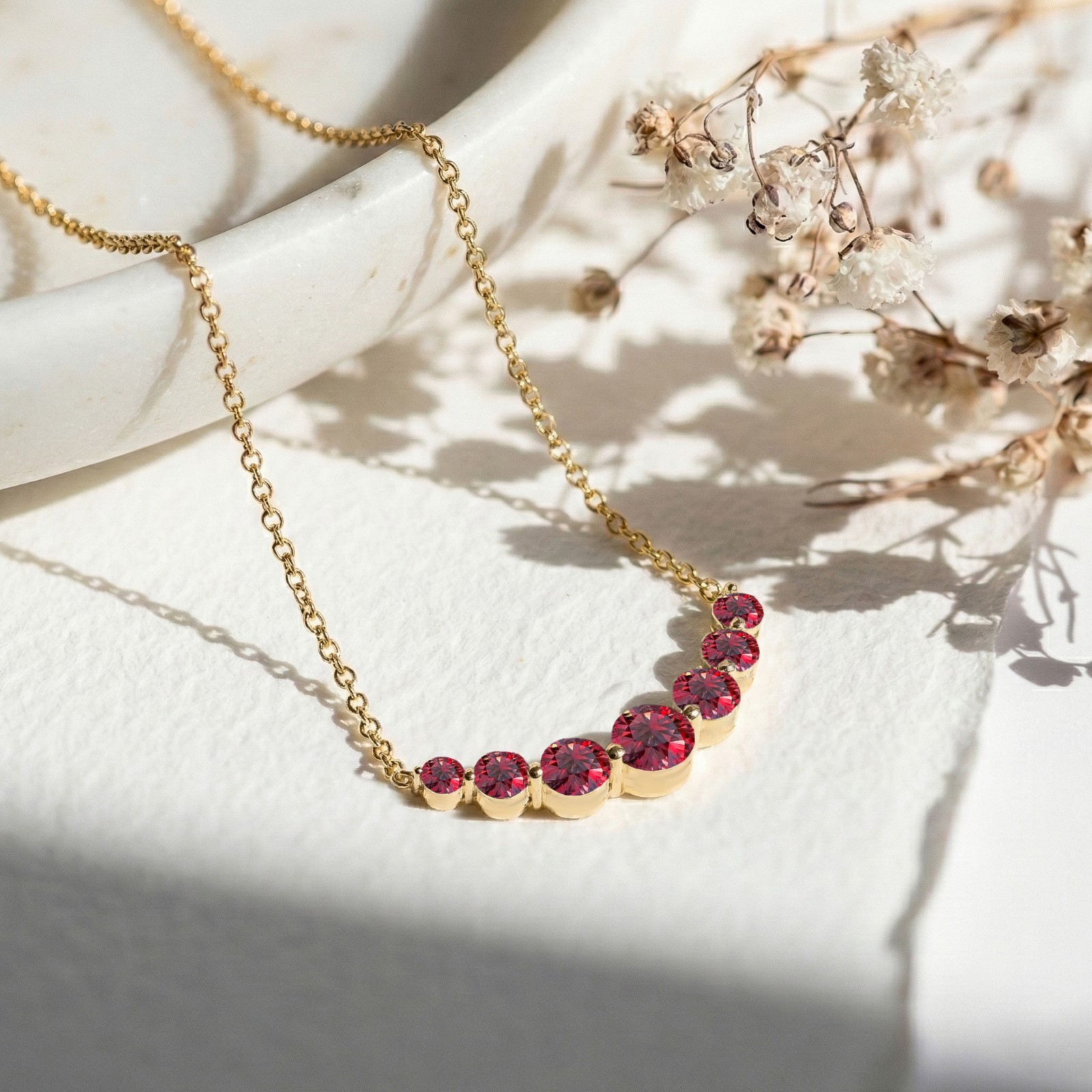 Ruby Necklace in Gold, Red Gemstone Bar Necklace, July Birthstone Jewelry