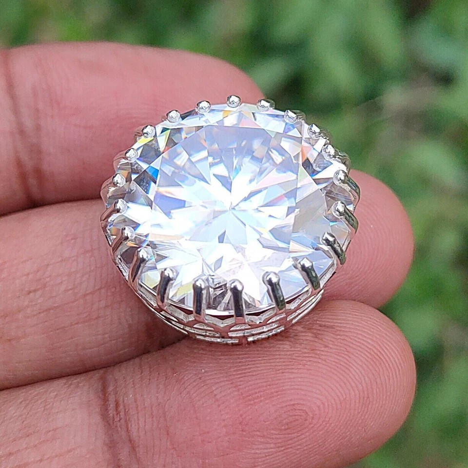 RARE 14.55 Ct Certified White Diamond Solitaire Pendant 925 Silver Great Luster