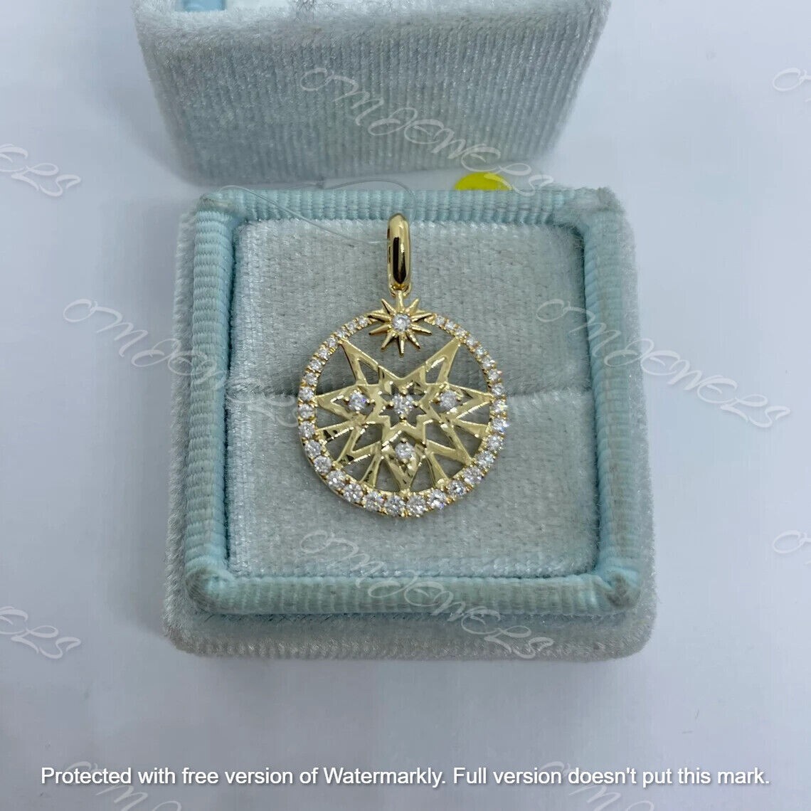 0.20Ct Lab Created Diamond Round Starburst Pendant 14K Yellow Gold Silver Plated