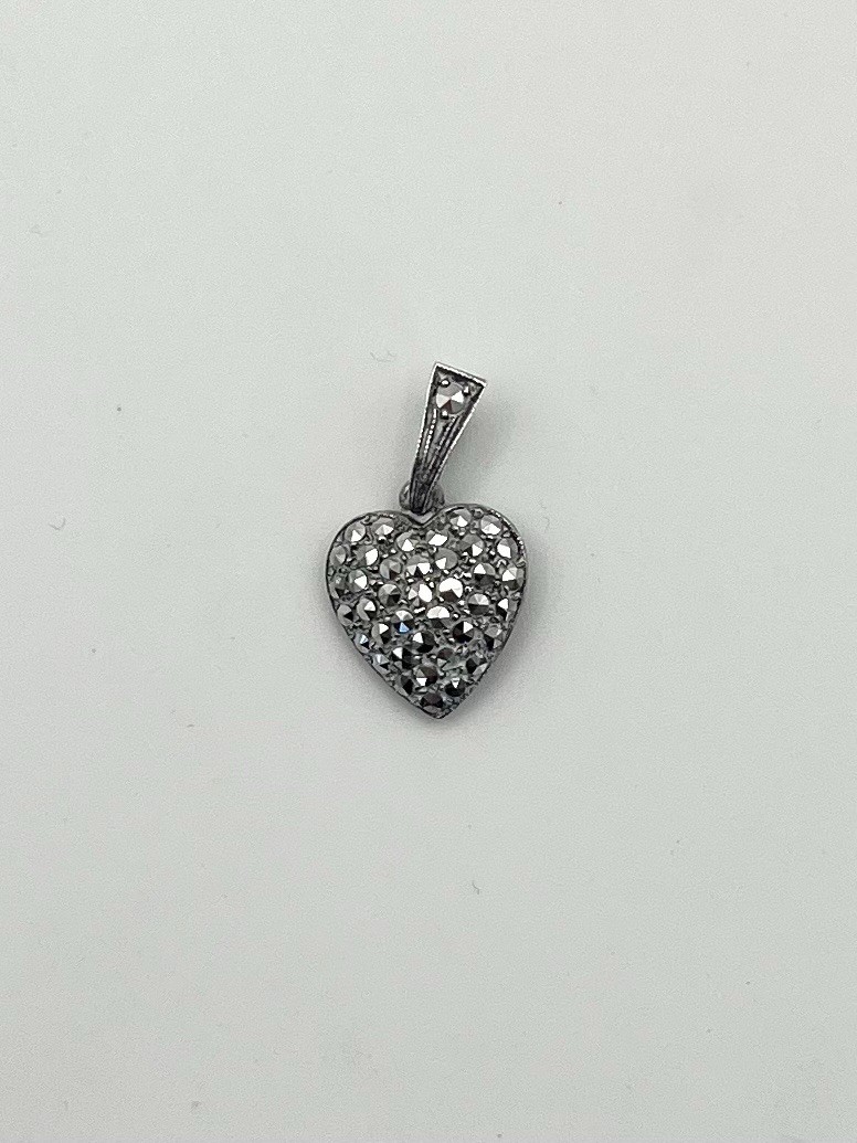 Sterling Silver 925 Heart-Shaped Pendant with Marcasite, German made
