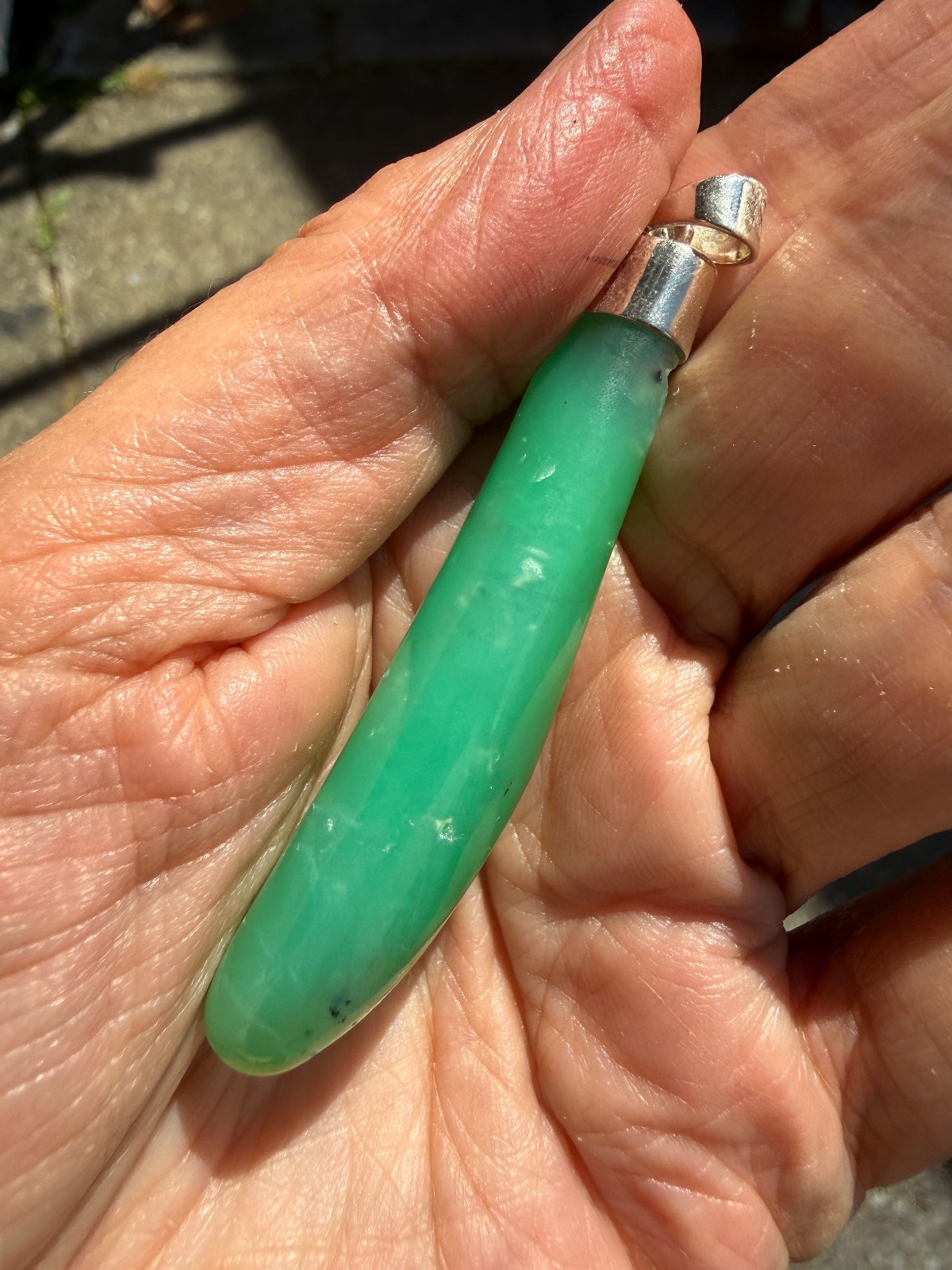 Chrysoprase Crystal Point Polished Pendant Healing Silver 925 Healing Natural Lg