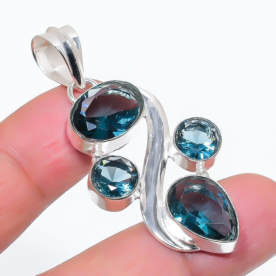 London Blue Topaz Gemstone 925 Sterling Silver Jewelry Pendant Size 2″ For Gift