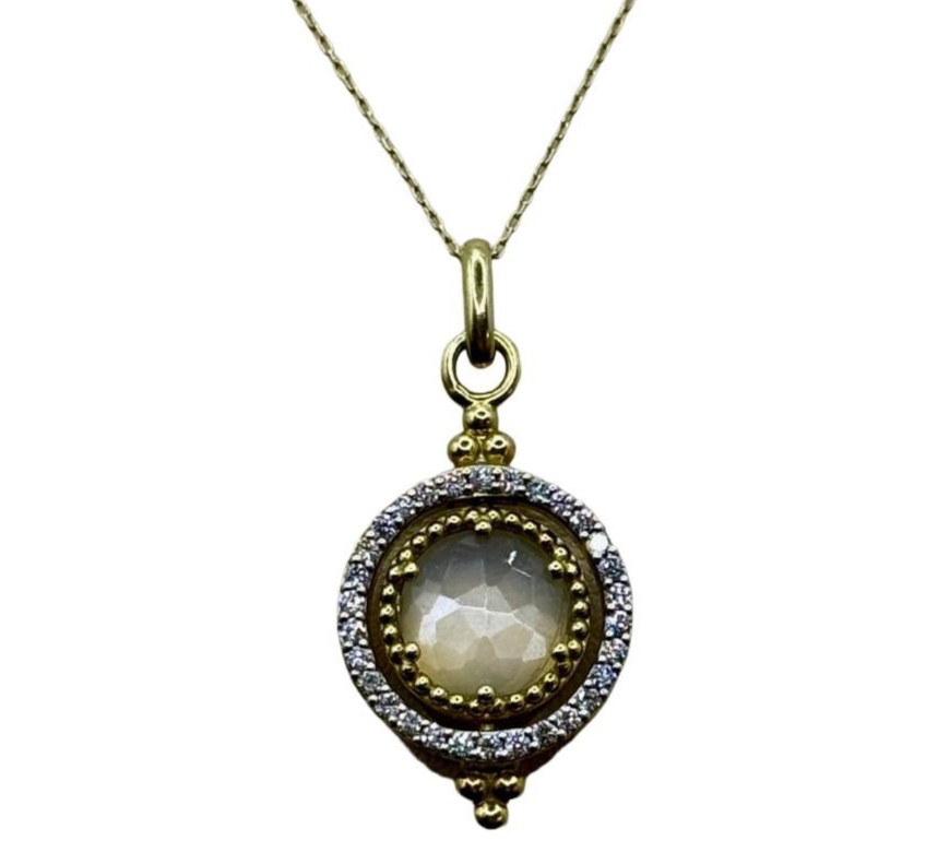 Jude Frances 18K Gold Diamond & Moonstone Spinner Necklace, 6g, 17″.