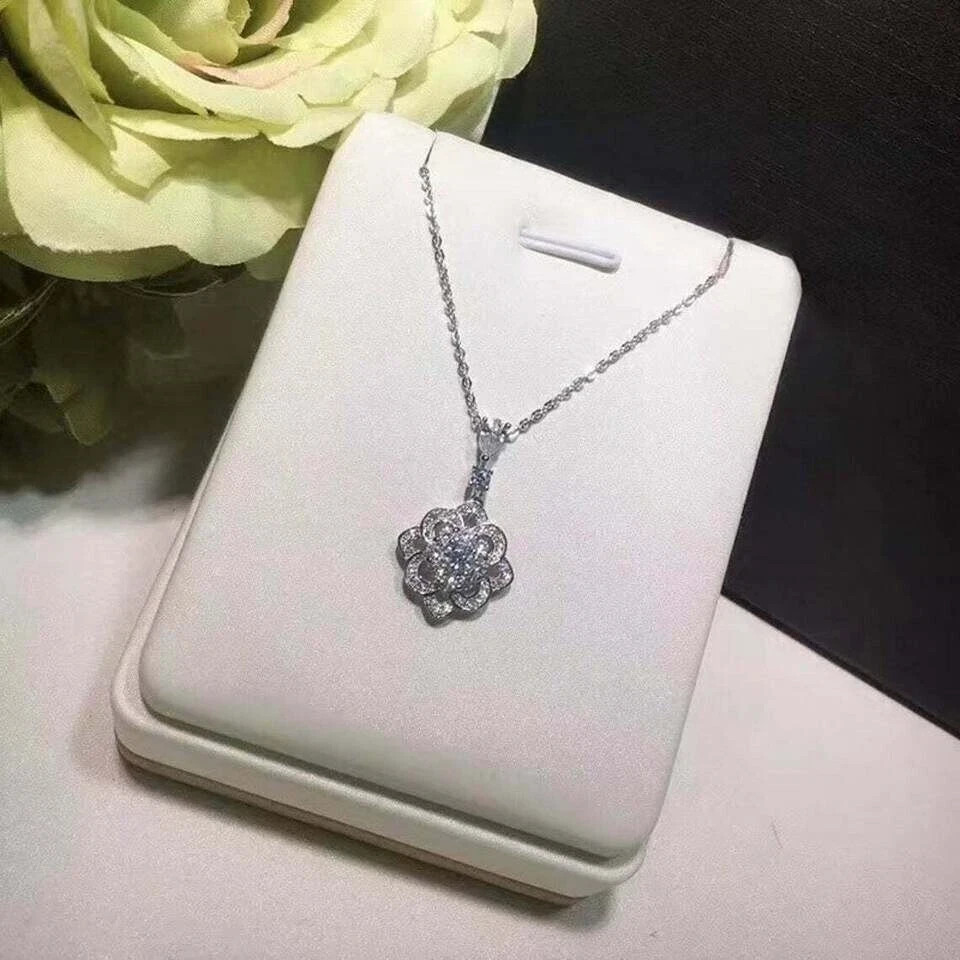 2.10 Ct Lab Created Diamond Diamond Flower Pendant 14K White Gold Finish