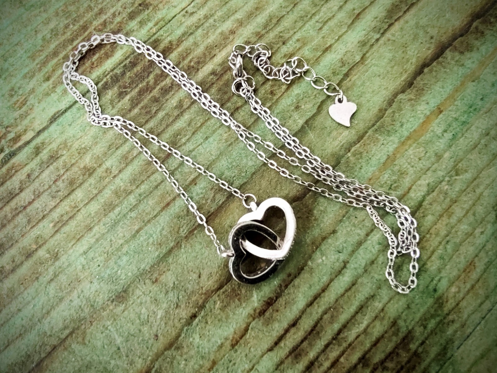 Lovely & Fancy 2 interlocked Hearts with White Clear Stones Choker ~925 Sterling