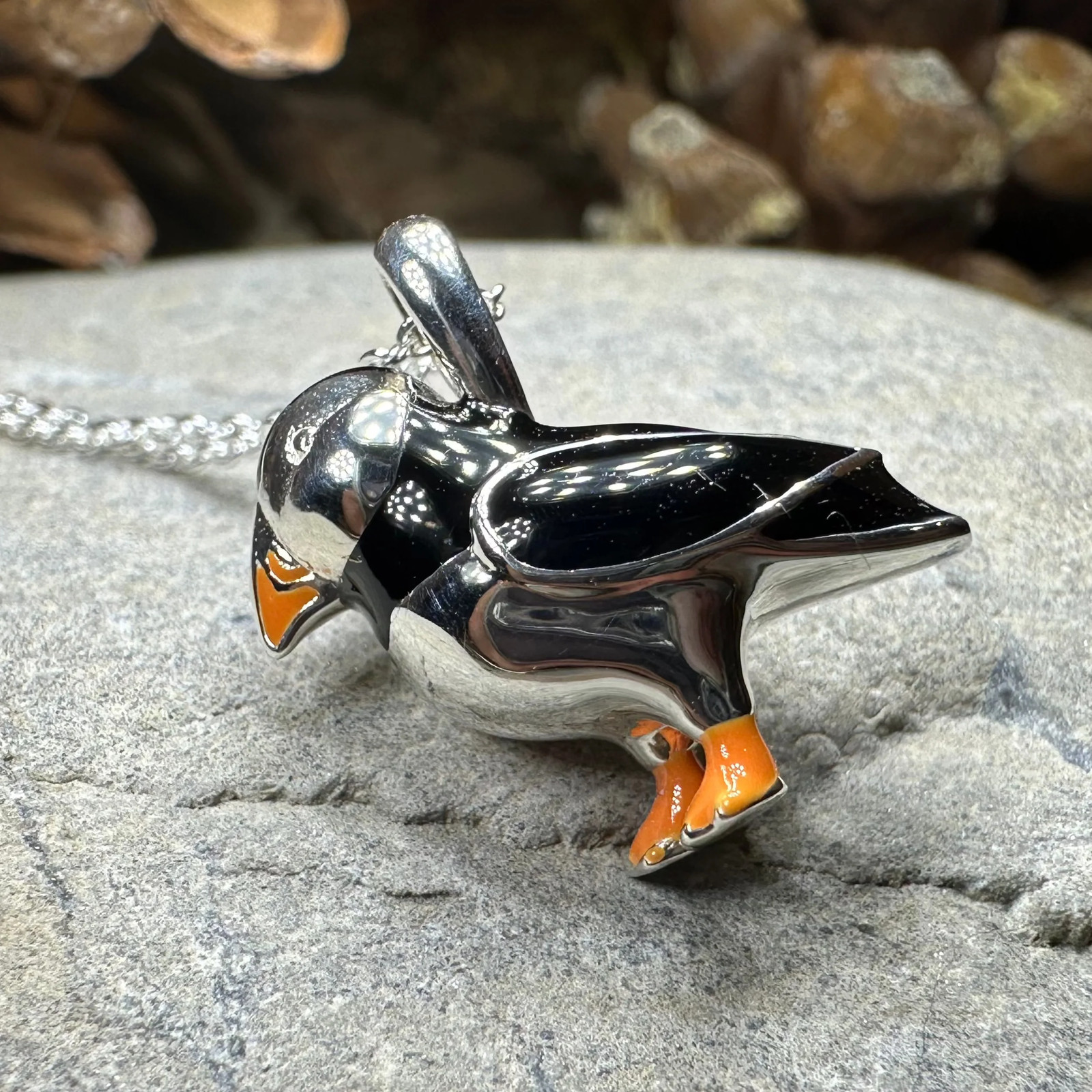 Enamel Puffin Necklace in Sterling Silver 925 Ladies Bird Pendant W/CHAIN
