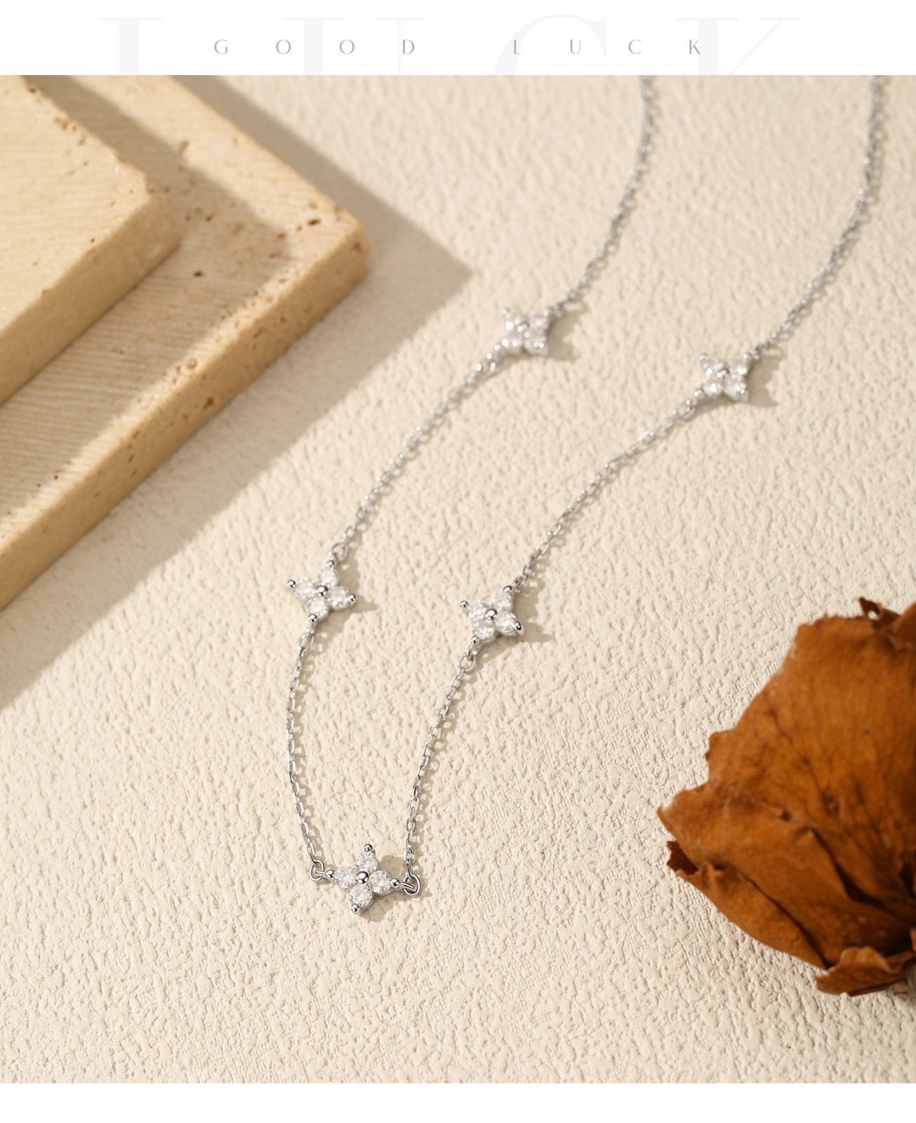 925 Sterling Silver Moissanite Four Leaf Clover Station Necklace for Women