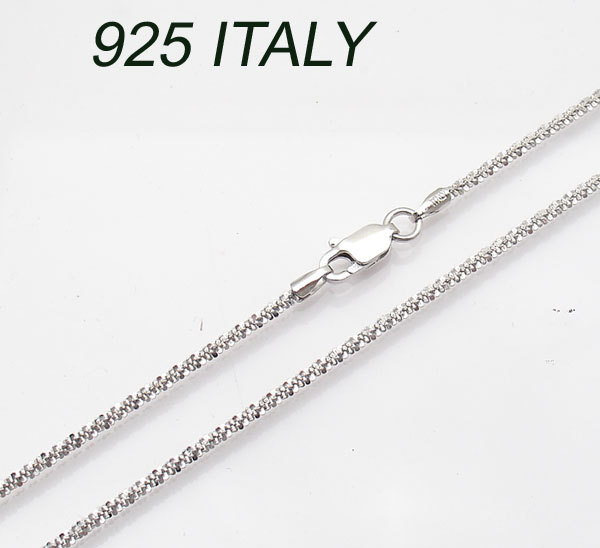 1.5mm Sparkle Glitter Twisted Rock Chain Necklace Real 925 Sterling Silver