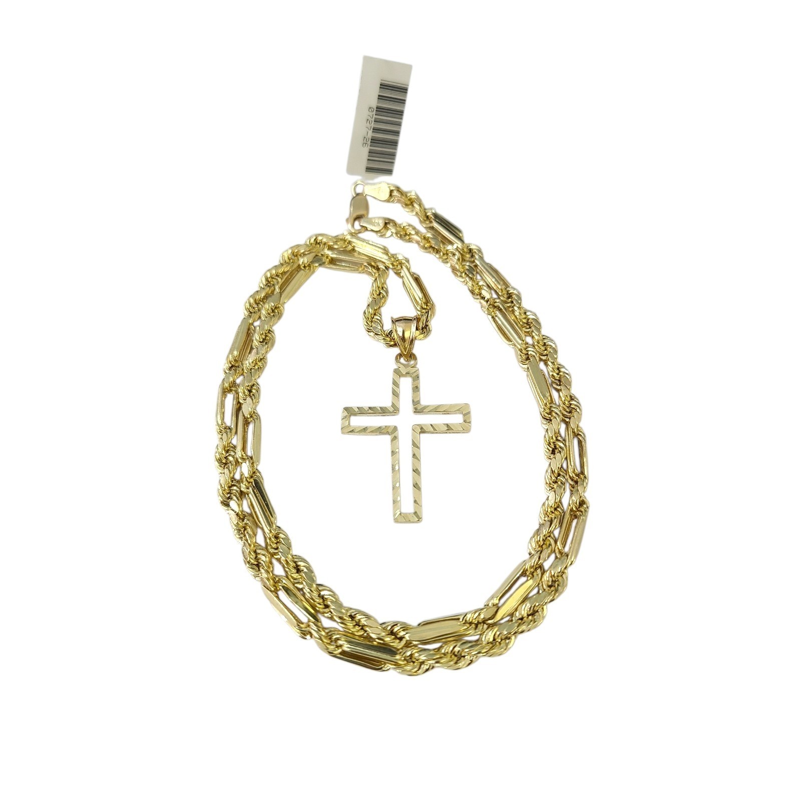 10k Gold Milano Rope Chain Open Cross Charm Necklace SET 4mm 18″-28″ Pendant