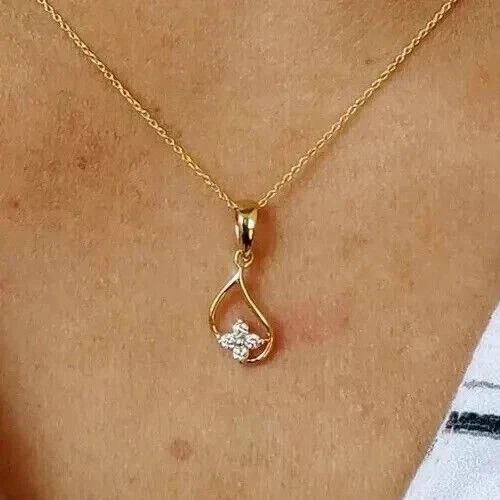 Women’s Pretty Pendant 0.20Ct Round Cut Real Moissanite 14K Yellow Gold Plated