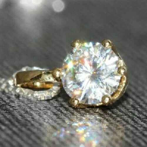 2Ct Round VVS1/D Moissanite Solitaire Pendant 14K Yellow Gold Plated. Free Chain