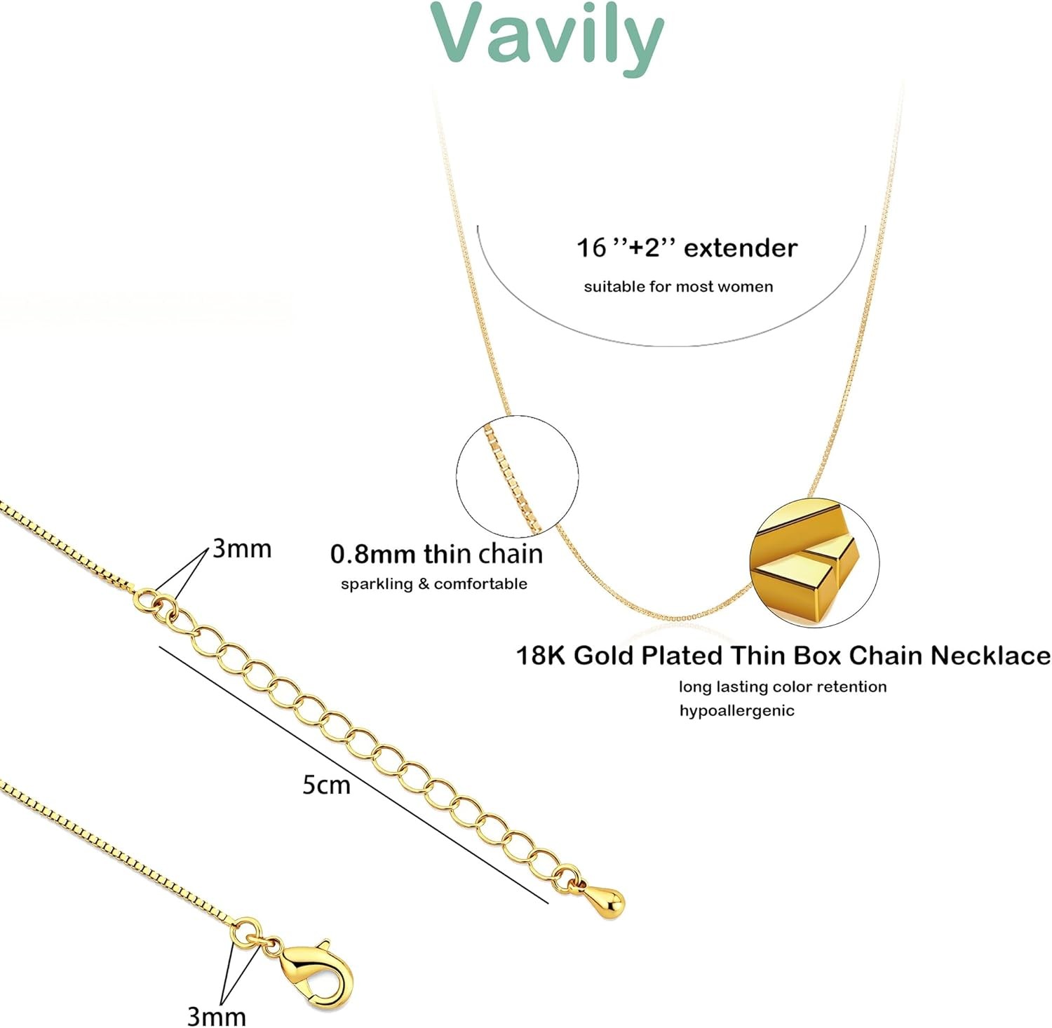 Minimalist Thin Gold Chain 18K Gold Thin Box Chain Necklace Short Small Gold Cha