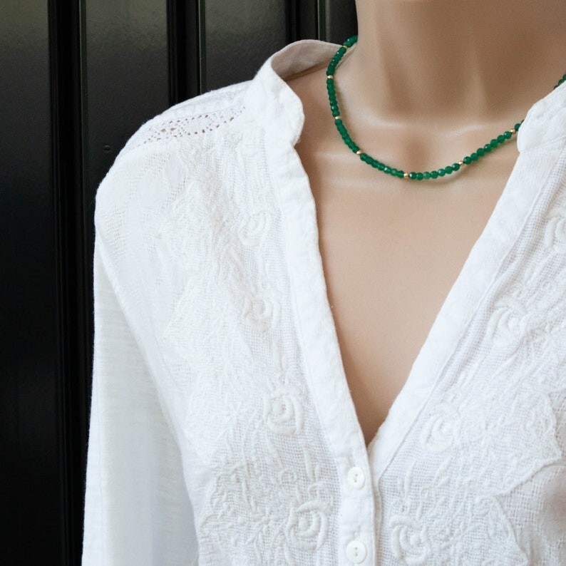 Beautiful Green Onyx Faceted Round 2-3MM Gemstone Beaded 18″ Handmade Necklace