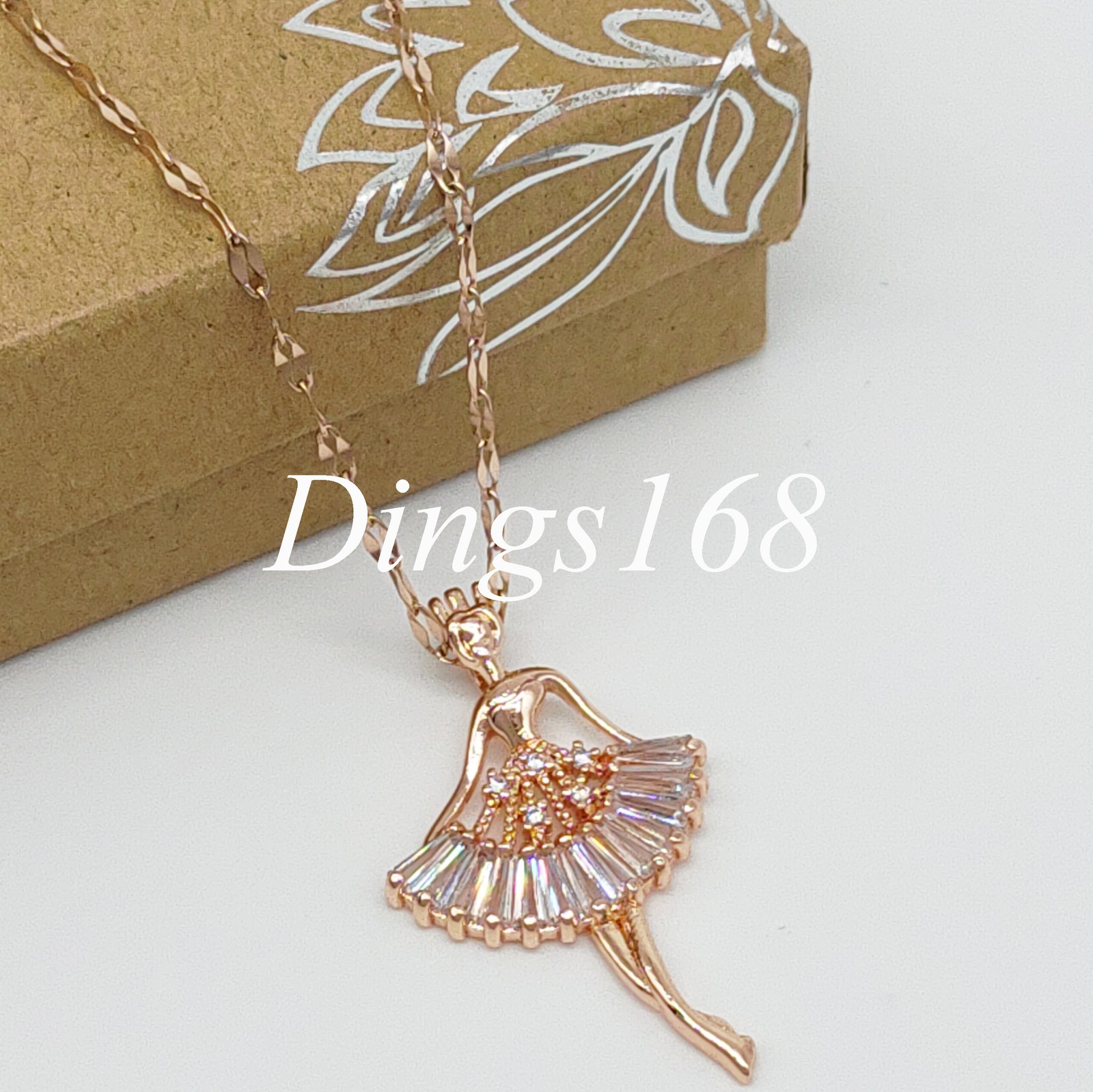 18K Rose Gold Filled 35mm x20mm Crystal Ballet Girl 16″+2.6″ Lip Chain Necklace