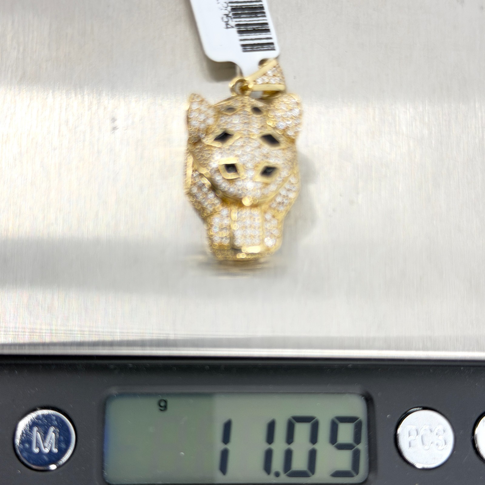Real 14K Solid Yellow Gold Iced Panther Head Pendant CZ Black Enamel Jaguar