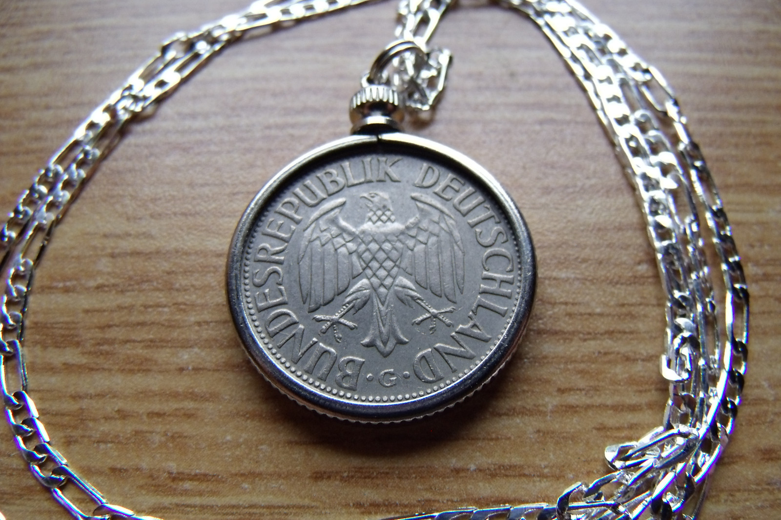 1950 German Deutsche Mark Classic Eagle Coin Pendant 18″ .925 Silver Italy Chain