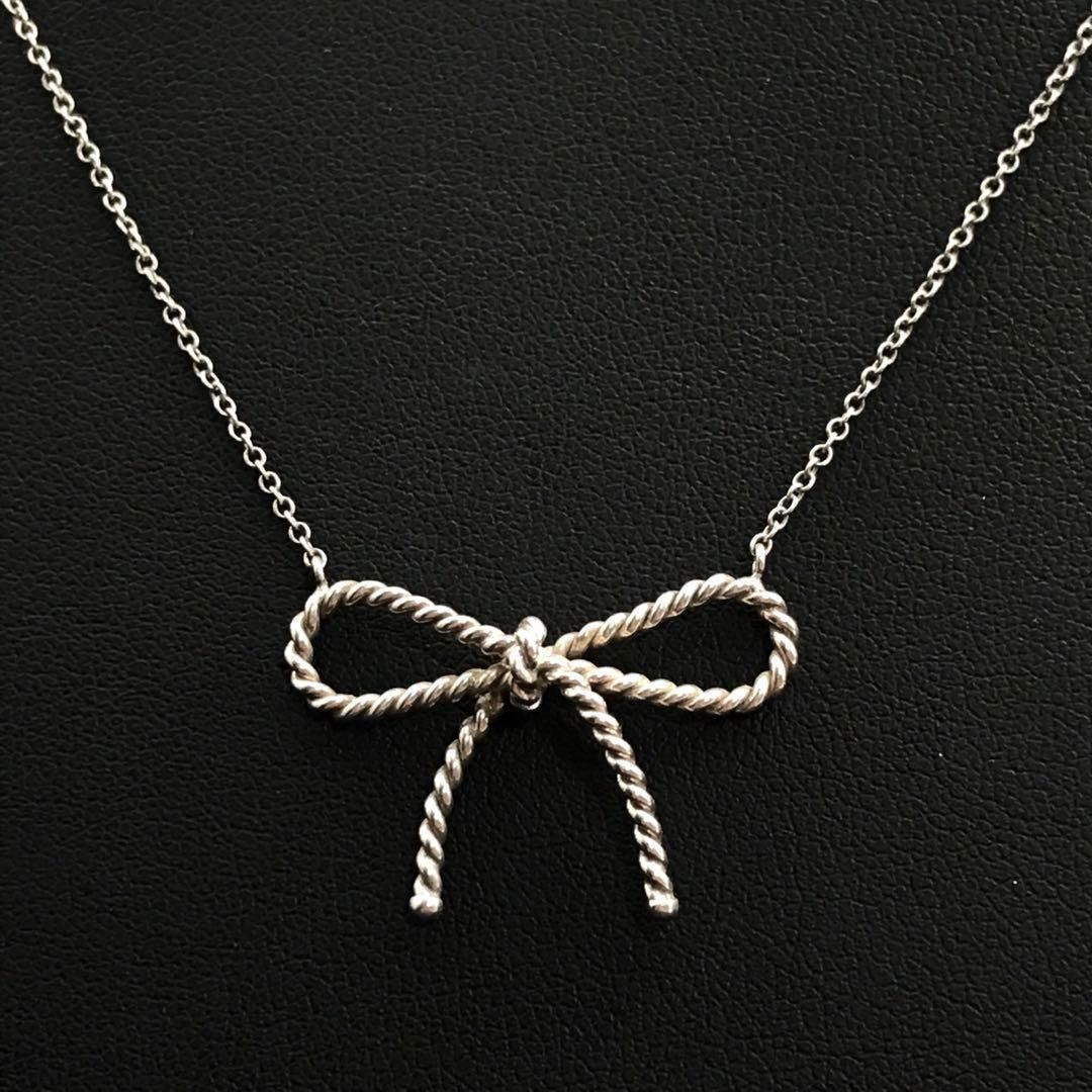 Tiffany & Co. Bow Ribbon Necklace Silver 925 Unisex Pre-Owned Rare