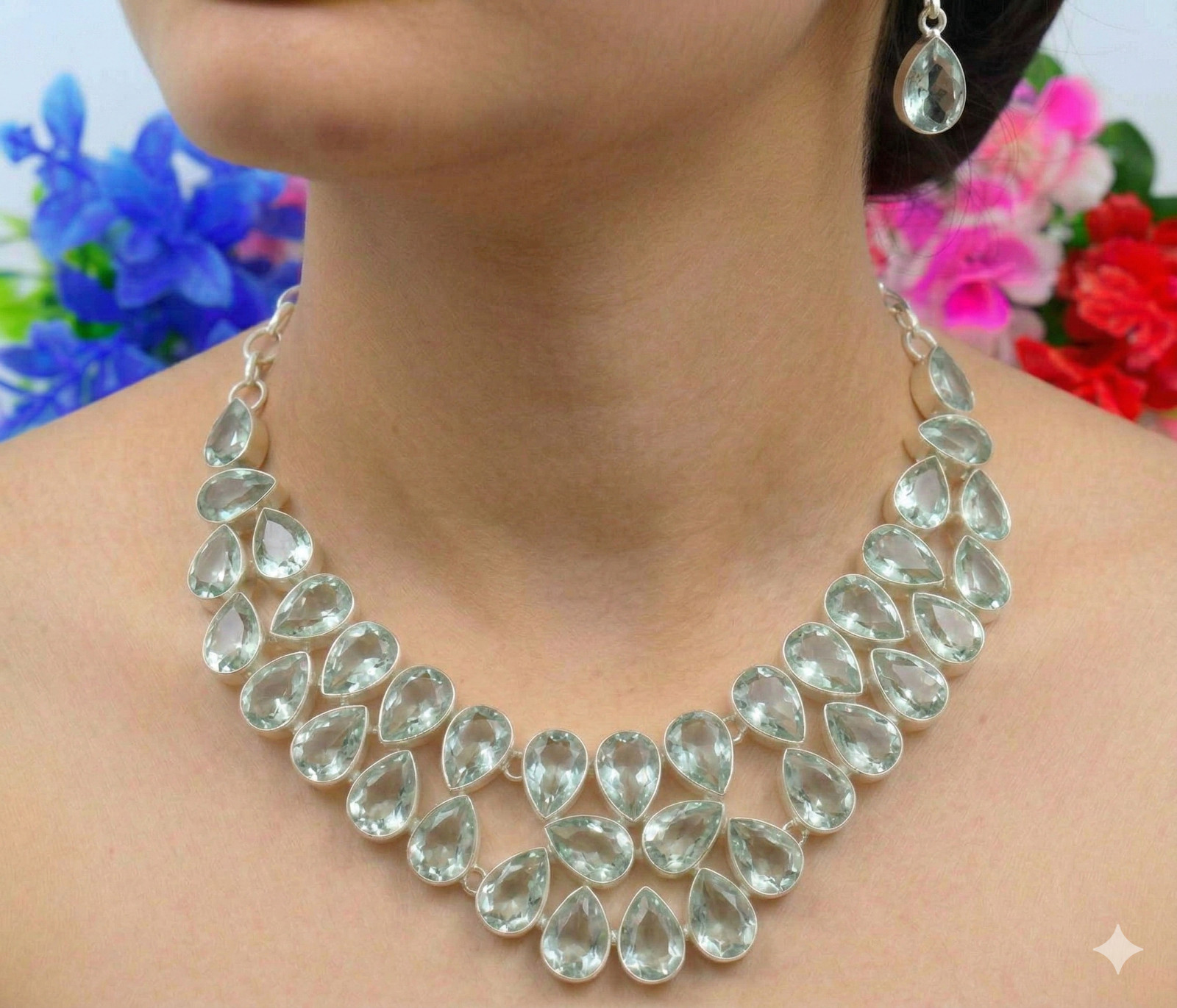 Green Amethyst Gemstone Handmade 925 Sterling Silver Jewelry Necklace ADJ 18″