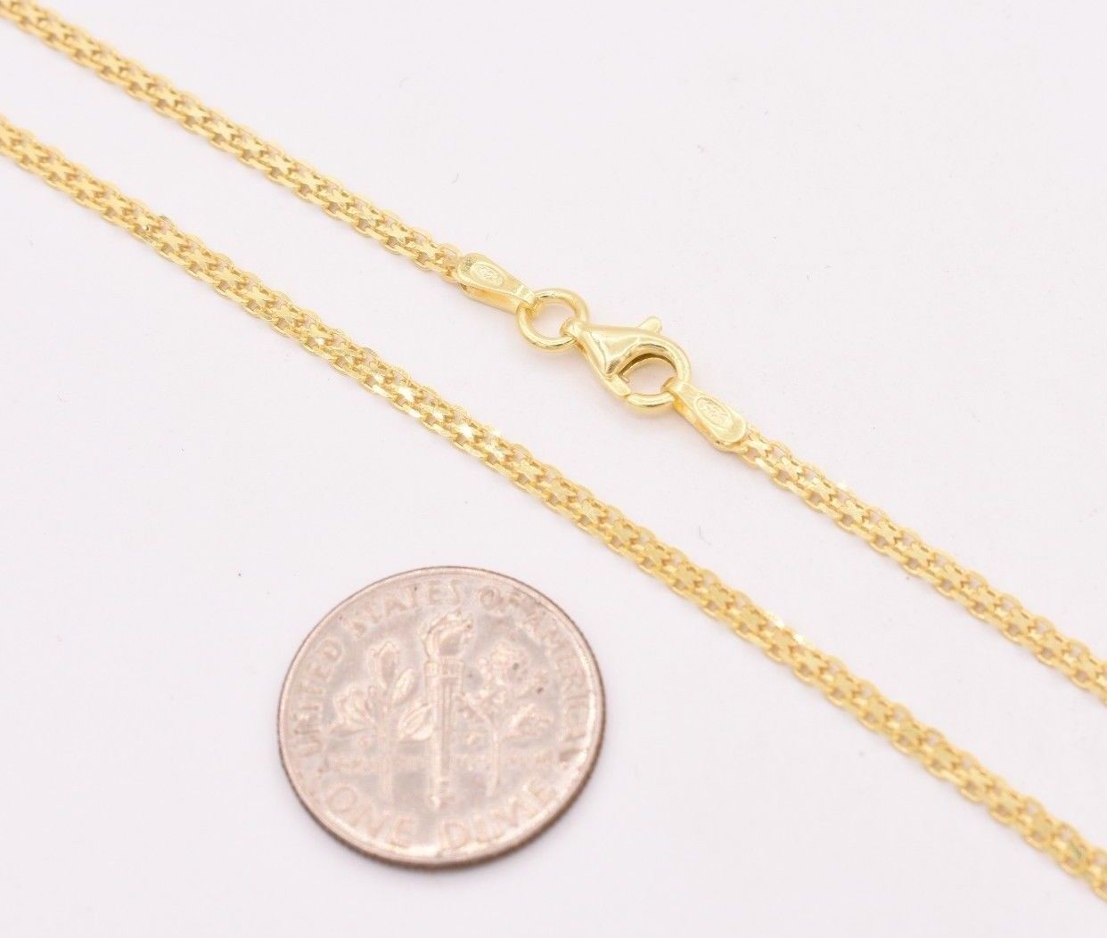 2mm Bismark Bizmark Chain Necklace 14K Yellow Gold Plated Silver 925 ITALY