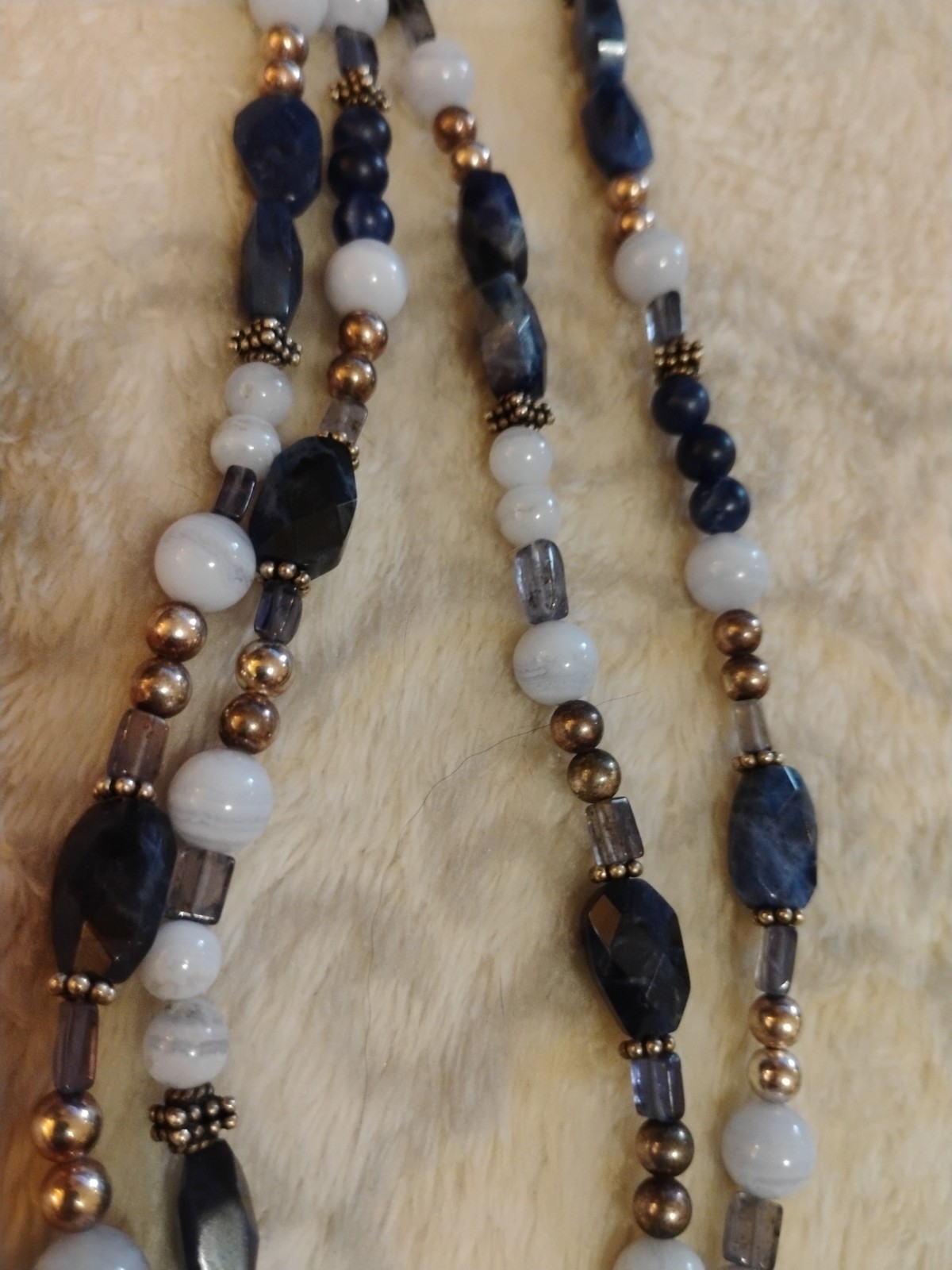 Sterling And Lapis Necklace MOP Silver Beads 36in Unique Handmade Beautiful