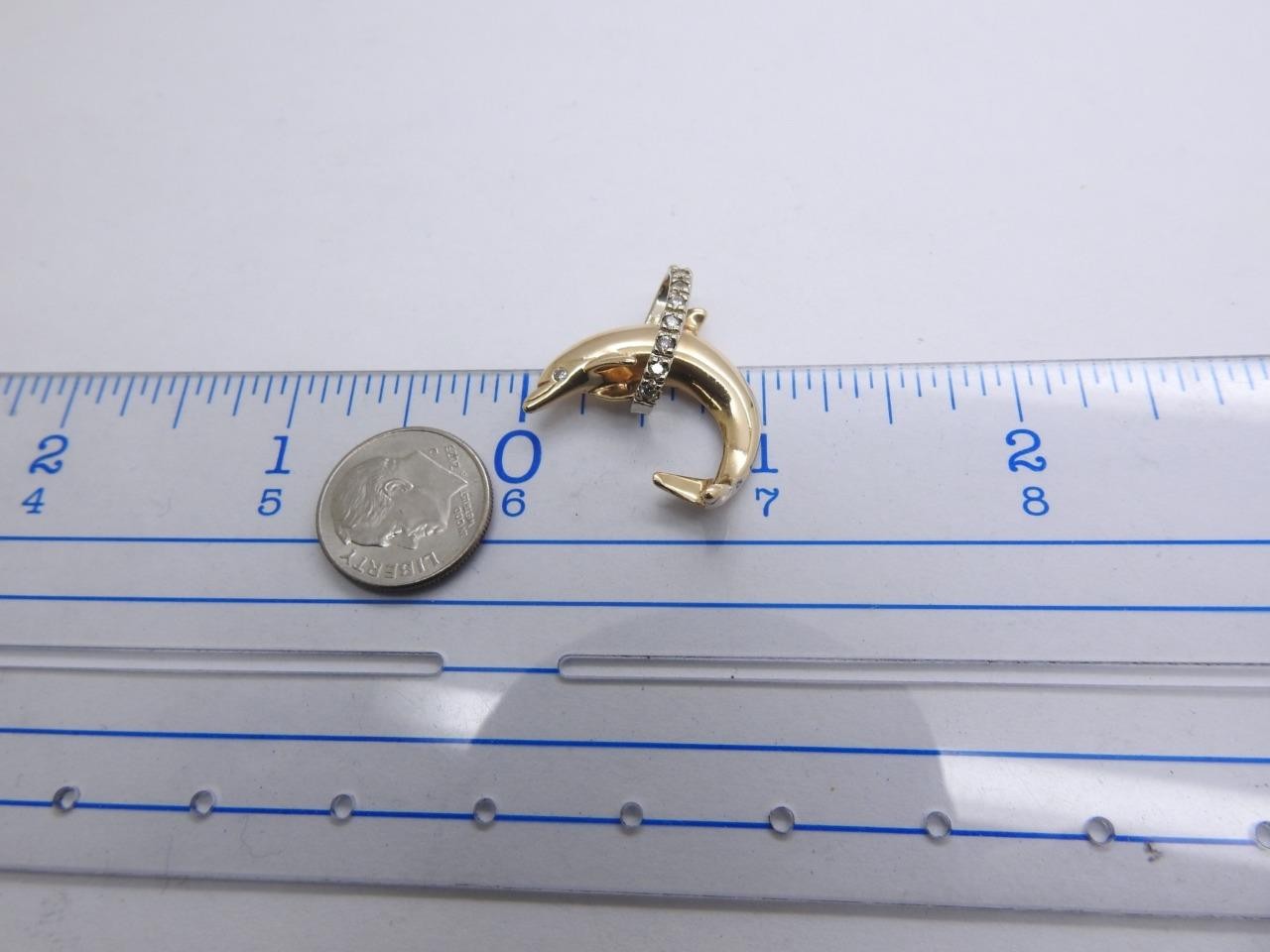 14K Multi Tone Gold Diamond Jumping Dolphin Pendant 4.5 Grams