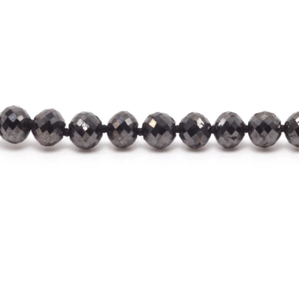 121 Ct Black Diamond Faceted Bead Necklace 22″ 14k Yellow Gold (4.5-5.5mm)