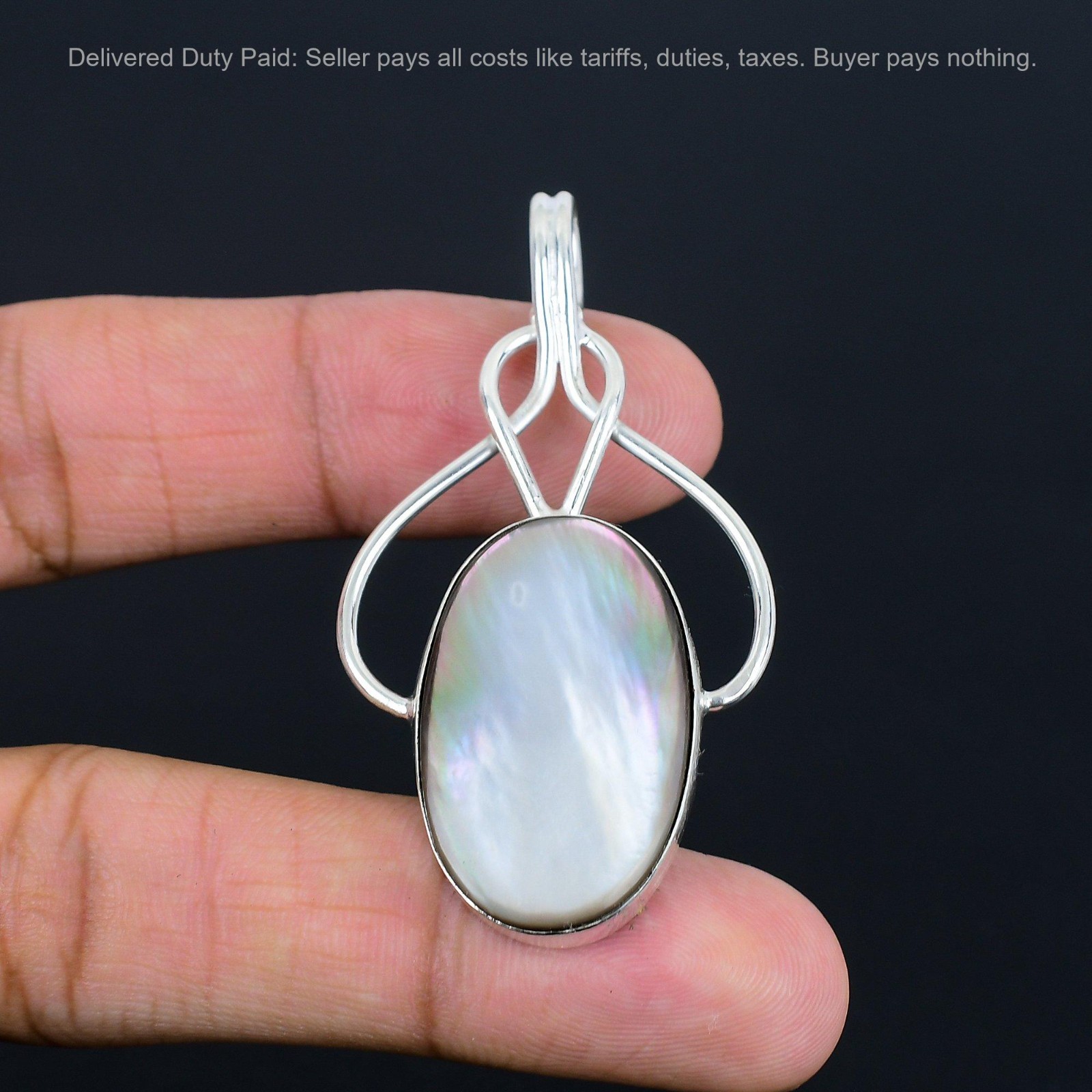 Sterling Silver June Birth Oval Mother Of Pearl Gemstone Ethnic Wife New Pendant
