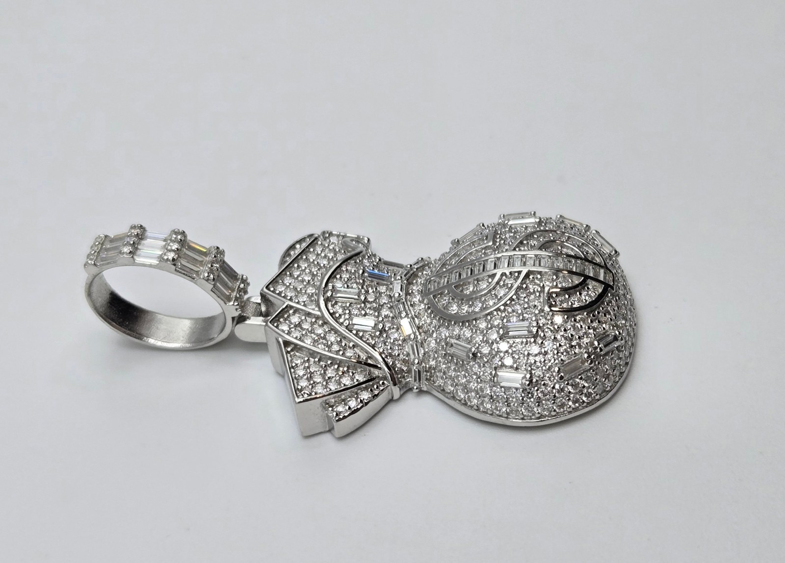 NEW Solid 925 Sterling Silver Money Bag Pendant 5.0CTW VVS1 Moissanite Iced