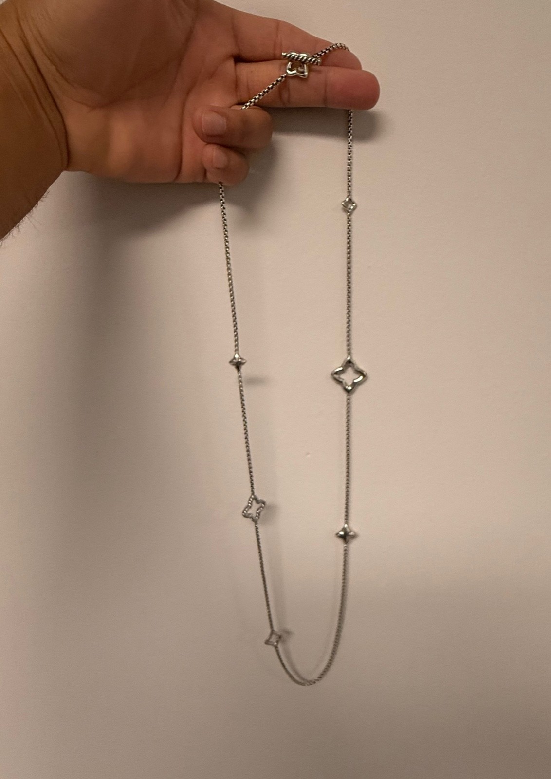 David Yurman .925 Sterling Silver Quatrefoil Chain Necklace 36″
