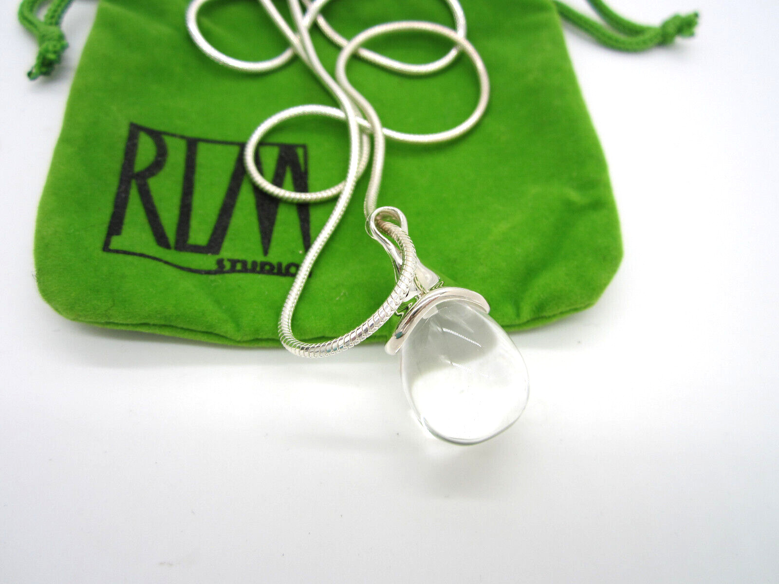 ROBERT LEE MORRIS Sterling Silver Clear Rock Crystal Teardrop Long Necklace