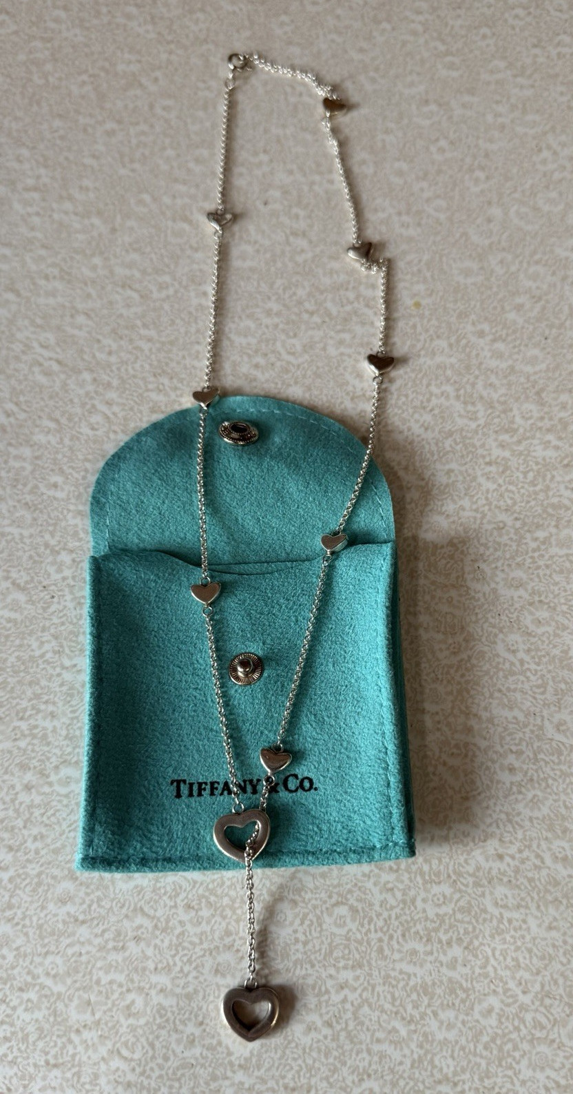 Authentic Tiffany & Co. Elsa Peretti Open Heart Lariat Necklace Sterling Silver