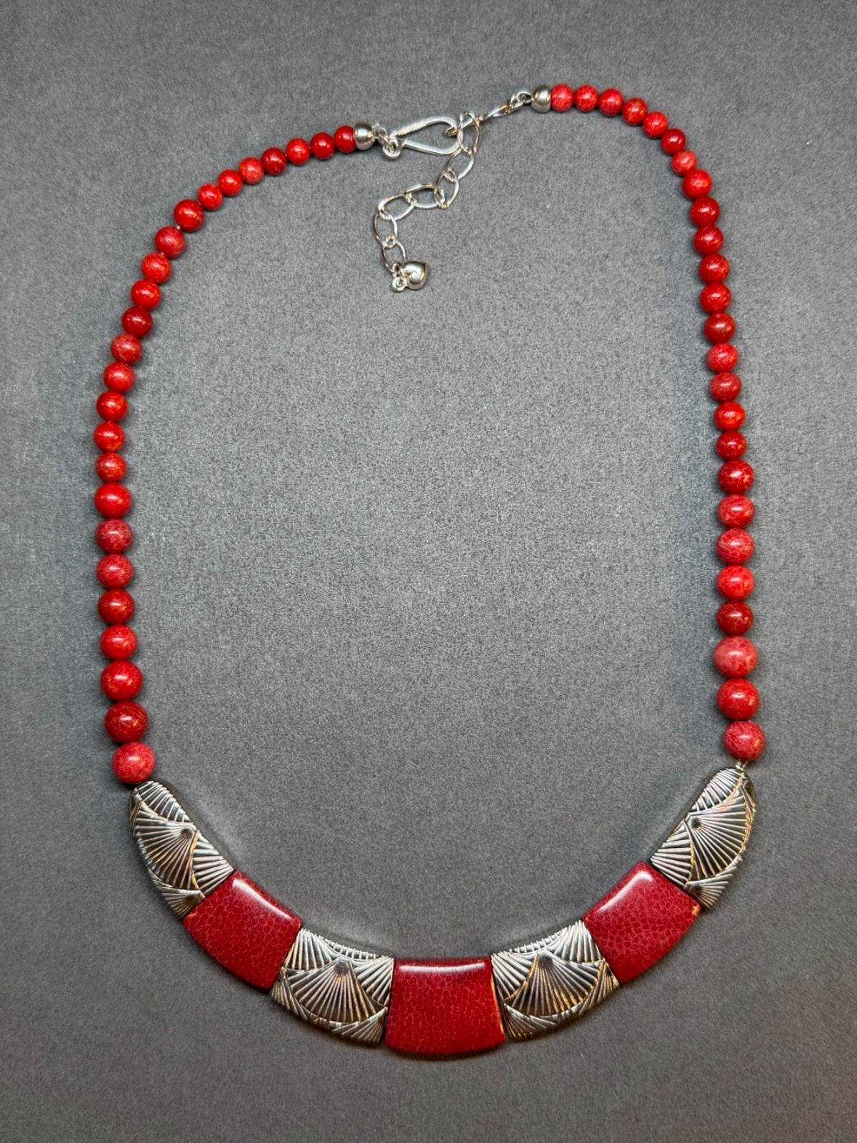 JAY KING Colors of Coral Hand Carved Sterling Silver Necklace Red Coral 18-21 in