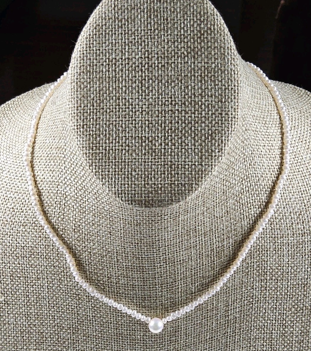 Dainty Seed Pearl With Pearl Pendant Ivory Necklace